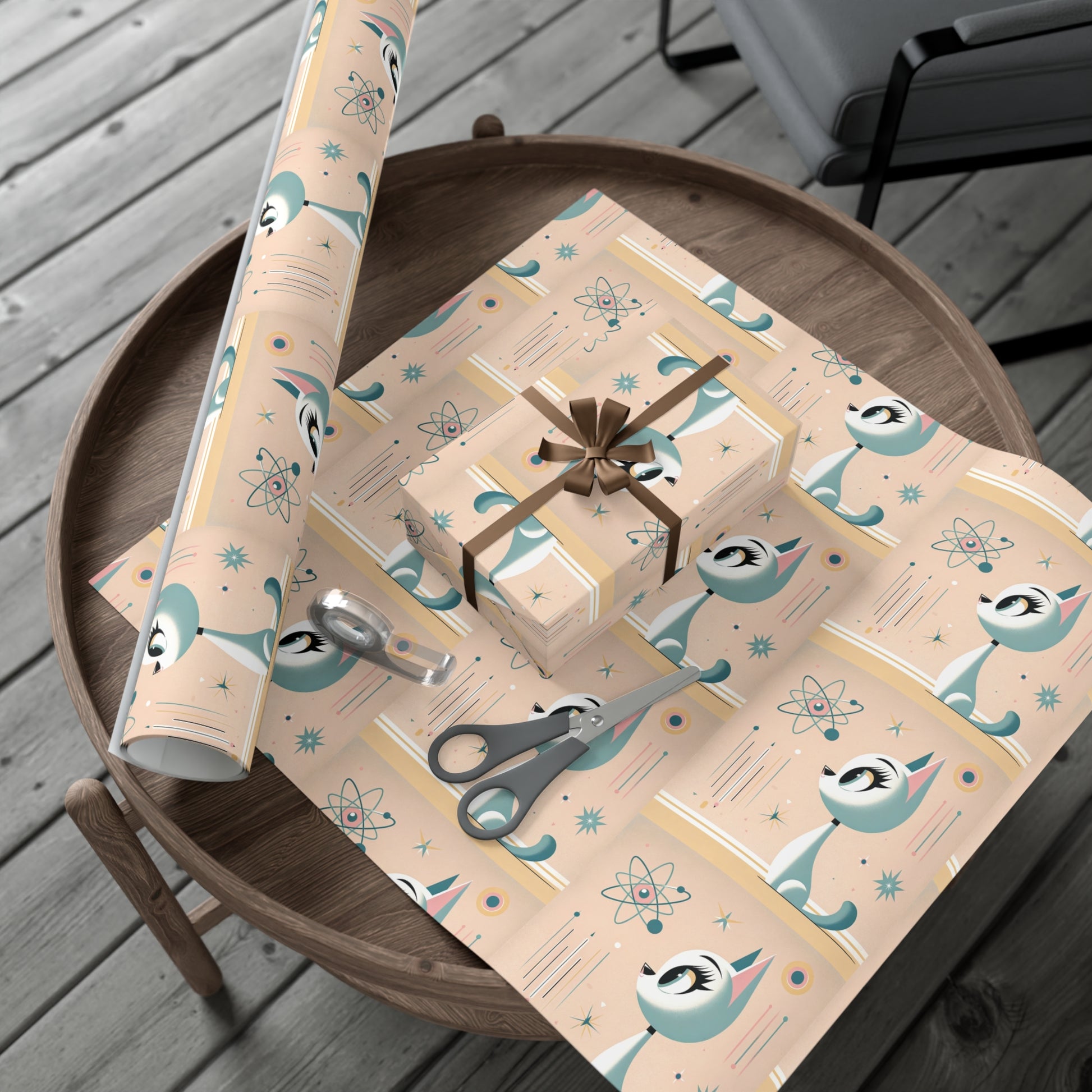 Atomic Pastel Cat 3D Illusion Wrapping Paper Cat Lover Gift Wrap it's Perfect for Weddings, Bridal & Baby Showers Eco-Friendly, Vibrant Design in Matte/Satin, All Occasion.