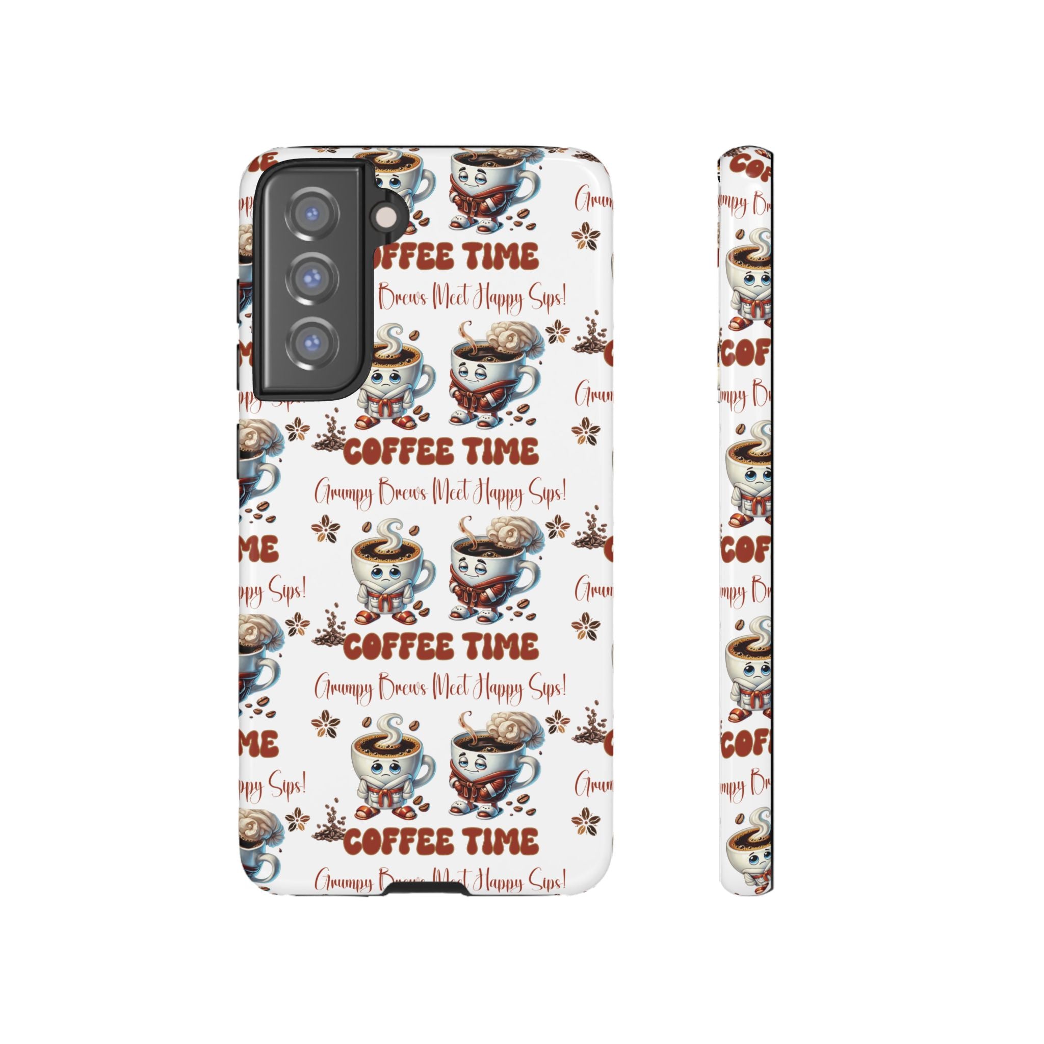 Grumpy Brews Meet Happy Sips Phone Case Compatible with iPhone, Samsung & Pixel | Fun, Durable Protection for Coffee Lovers | Unique Design, Shockproof & Scratch-Resistant Perfect for Coffee Lover - MRSBYVALLE