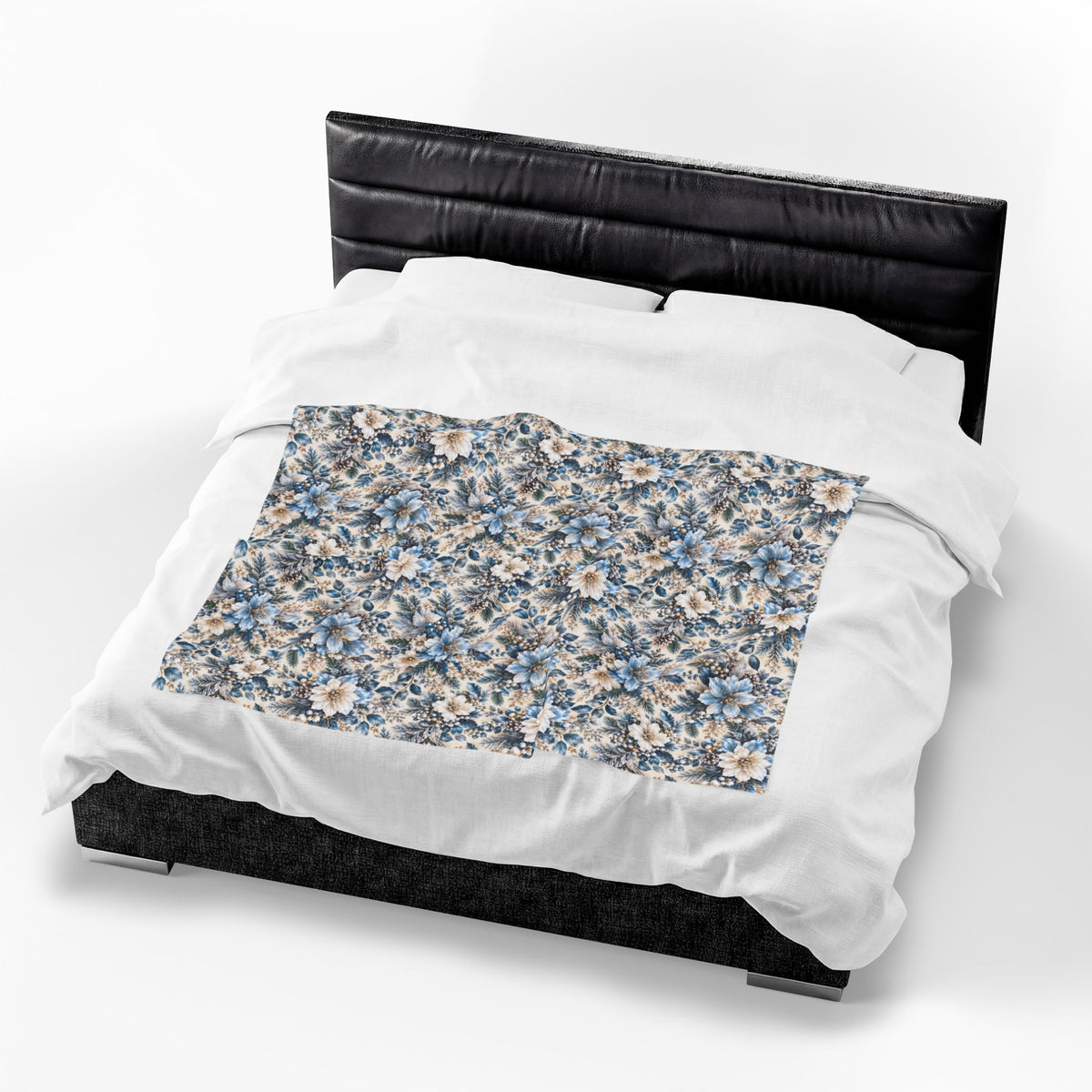 Icy Blue Floral Velveteen Plush Throw Blanket