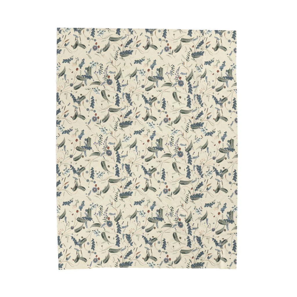 Botanical Floral Velveteen Plush Blanket — Soft Cozy Throw
