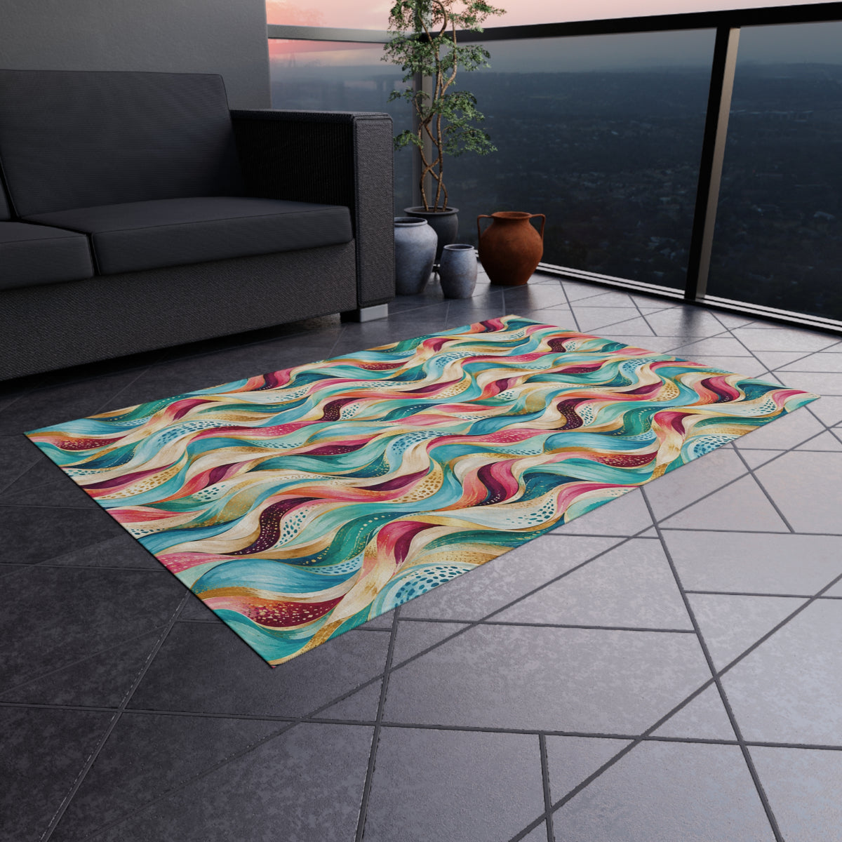 Abstract Wave Outdoor Patio Rug