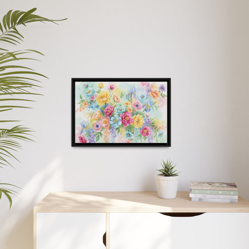 Toile Bouquet Floral Aquarelle, Art Mural Mat Encadré | Art Mural Multicolore
