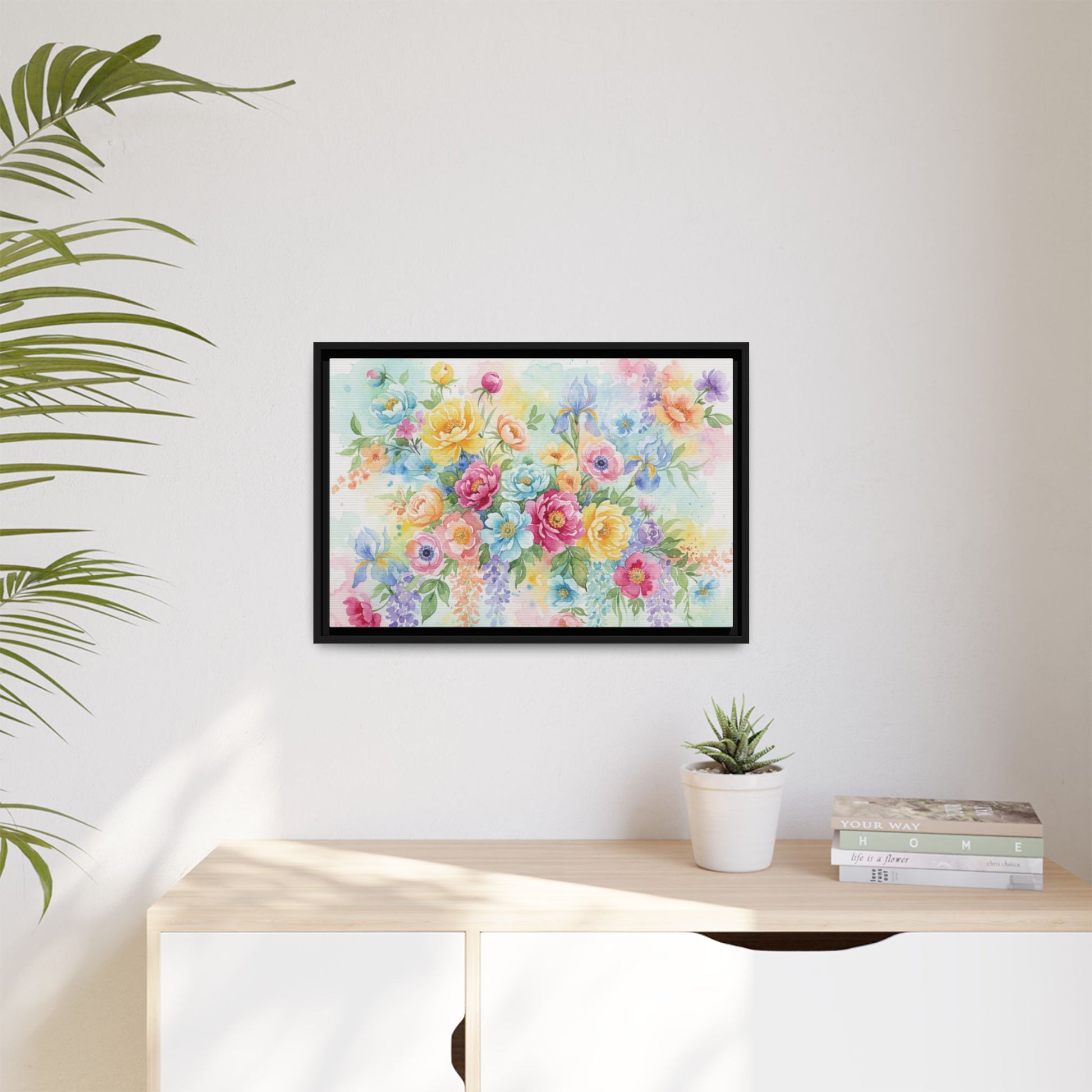 Watercolor Floral Bouquet Canvas, Framed Matte Wall Art | Multi-Color Wall Art