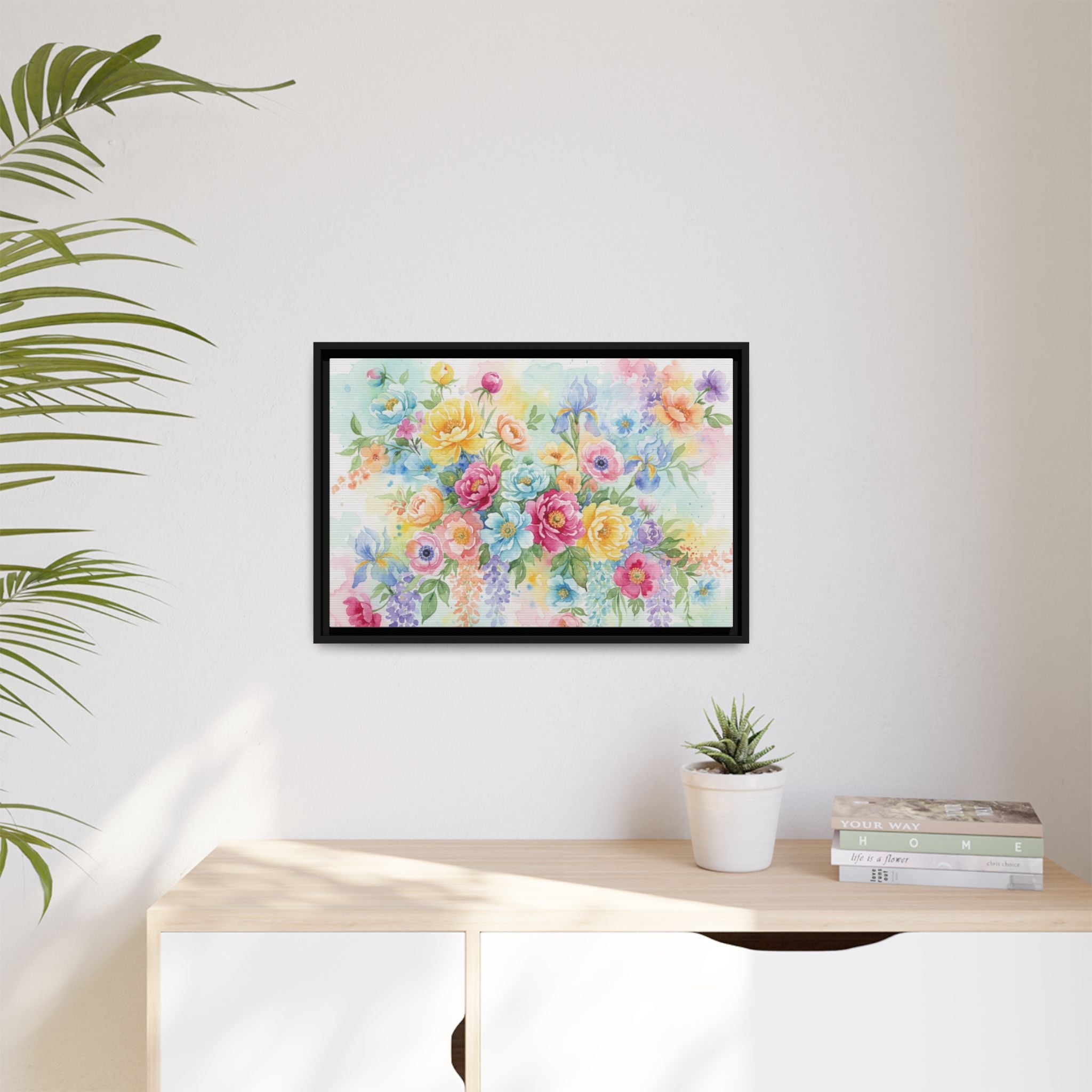 Toile Bouquet Floral Aquarelle, Art Mural Mat Encadré | Art Mural Multicolore