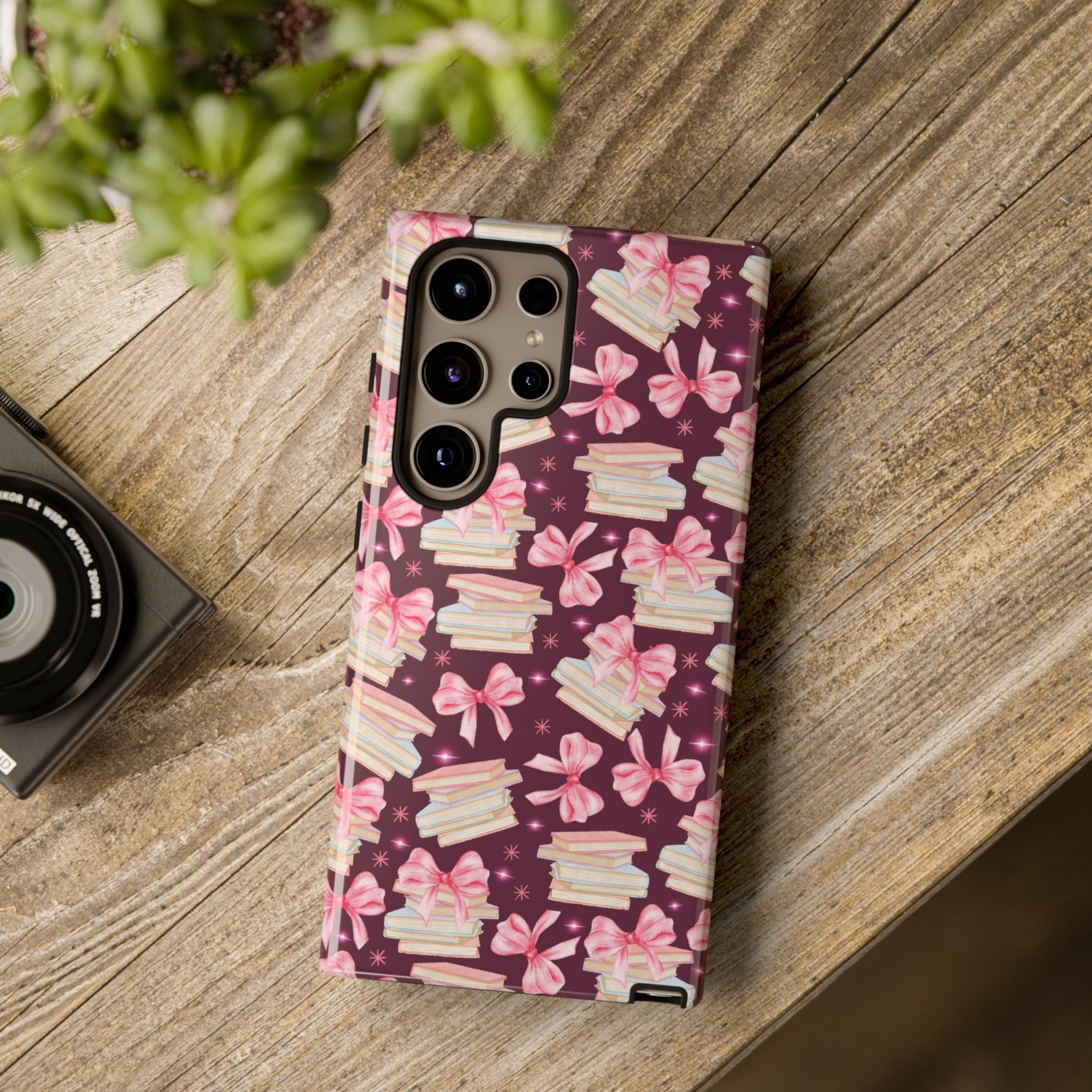 Coquette Pink Bows & Books Phone Case for iPhone 17 and Samsung, Pixel | Stylish Protective Cover Gift for Her Perfect for Floral Lover