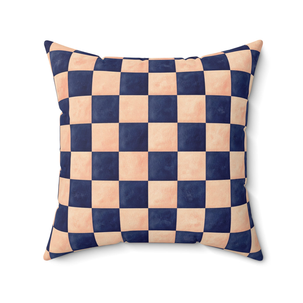 Navy + Peach Checkerboard Throw Pillow Sofa, Office Decor