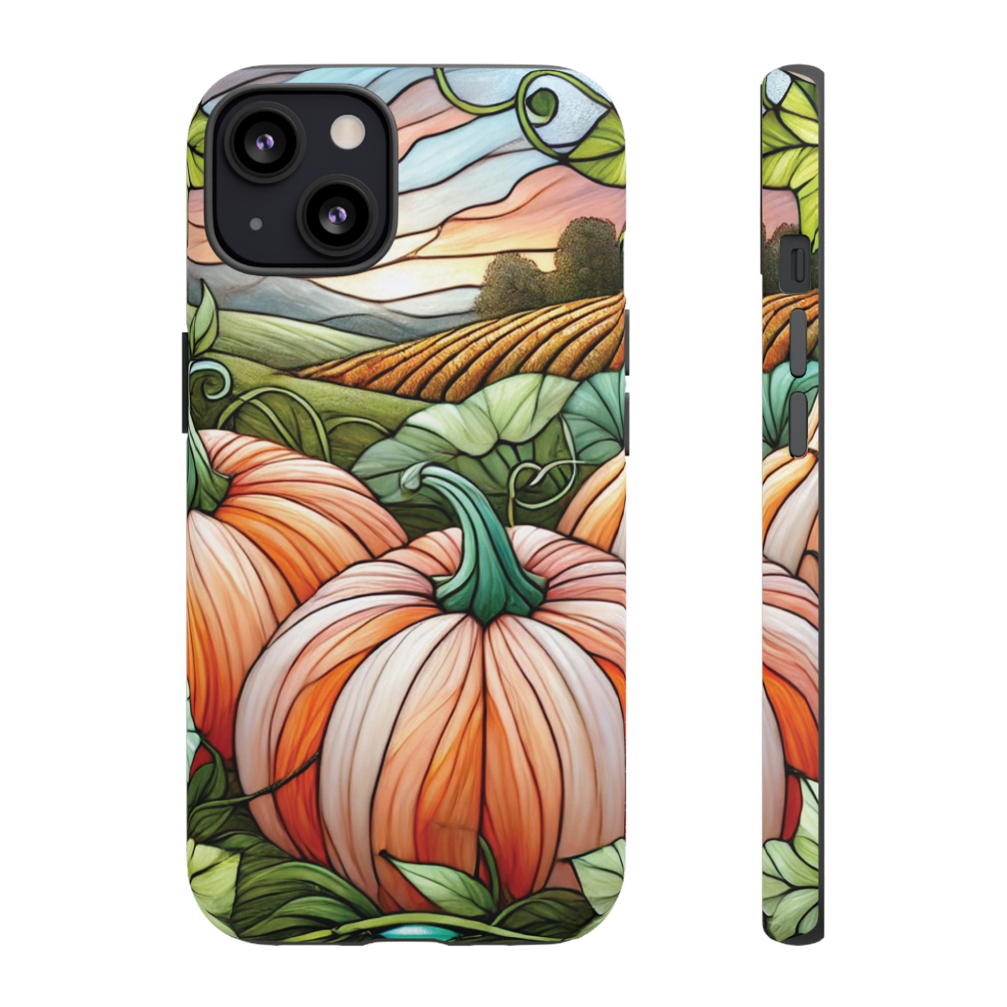 Pumpkins Phone Case Fall Faux Stained-Glass Thanksgiving Cover Pumpkin Lovers Gift for Galaxy S 24 23 22 21 Pixel 5 6 7 8 iPhone 17 , 16 15 14 13 12 Samsung iPhone Samsung Gift for Her