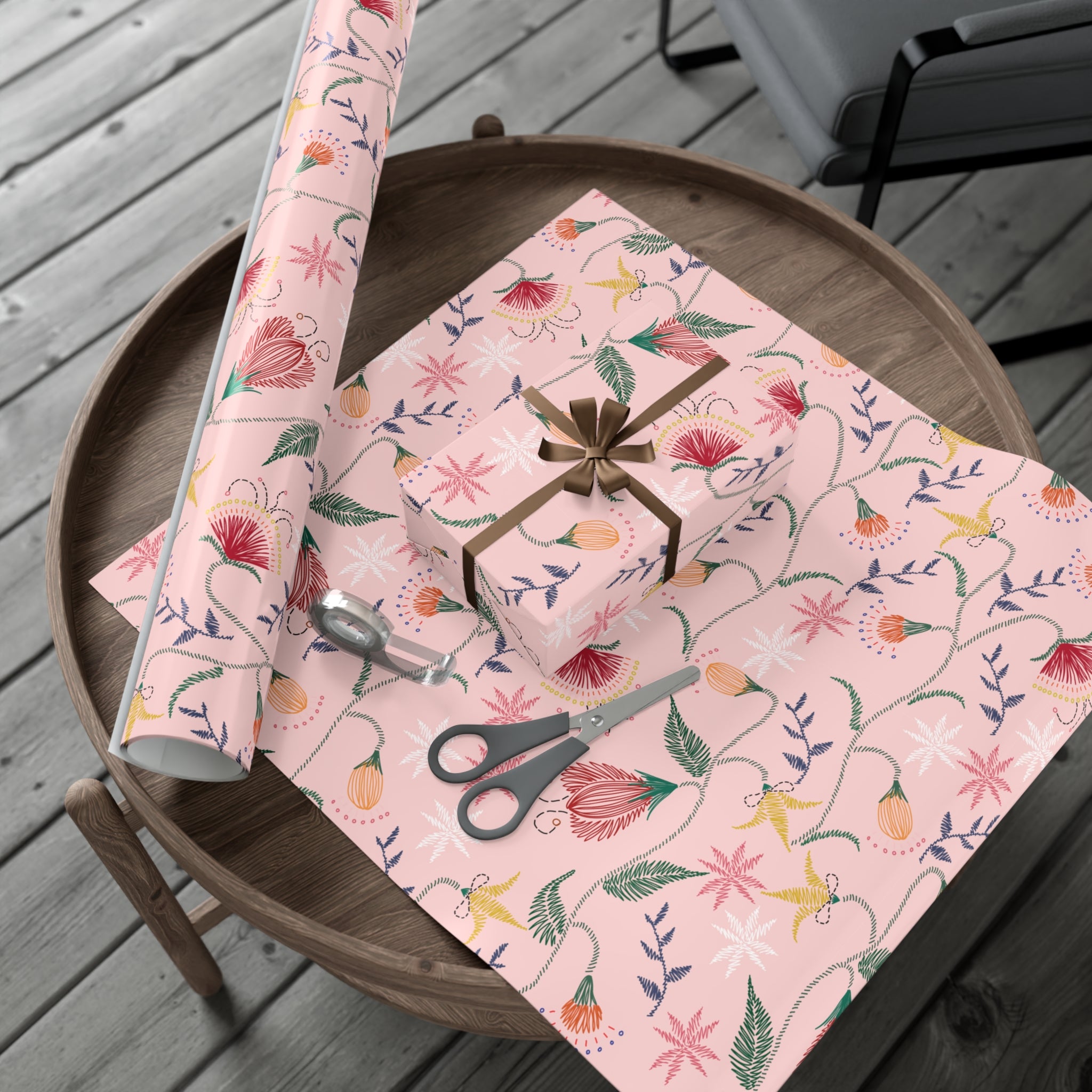 Pink Wildflowers Wrapping Paper Pink Bows Cherries Elegance Perfect for Gifts Weddings, Bridal Baby Showers All Occasion - MRSBYVALLE