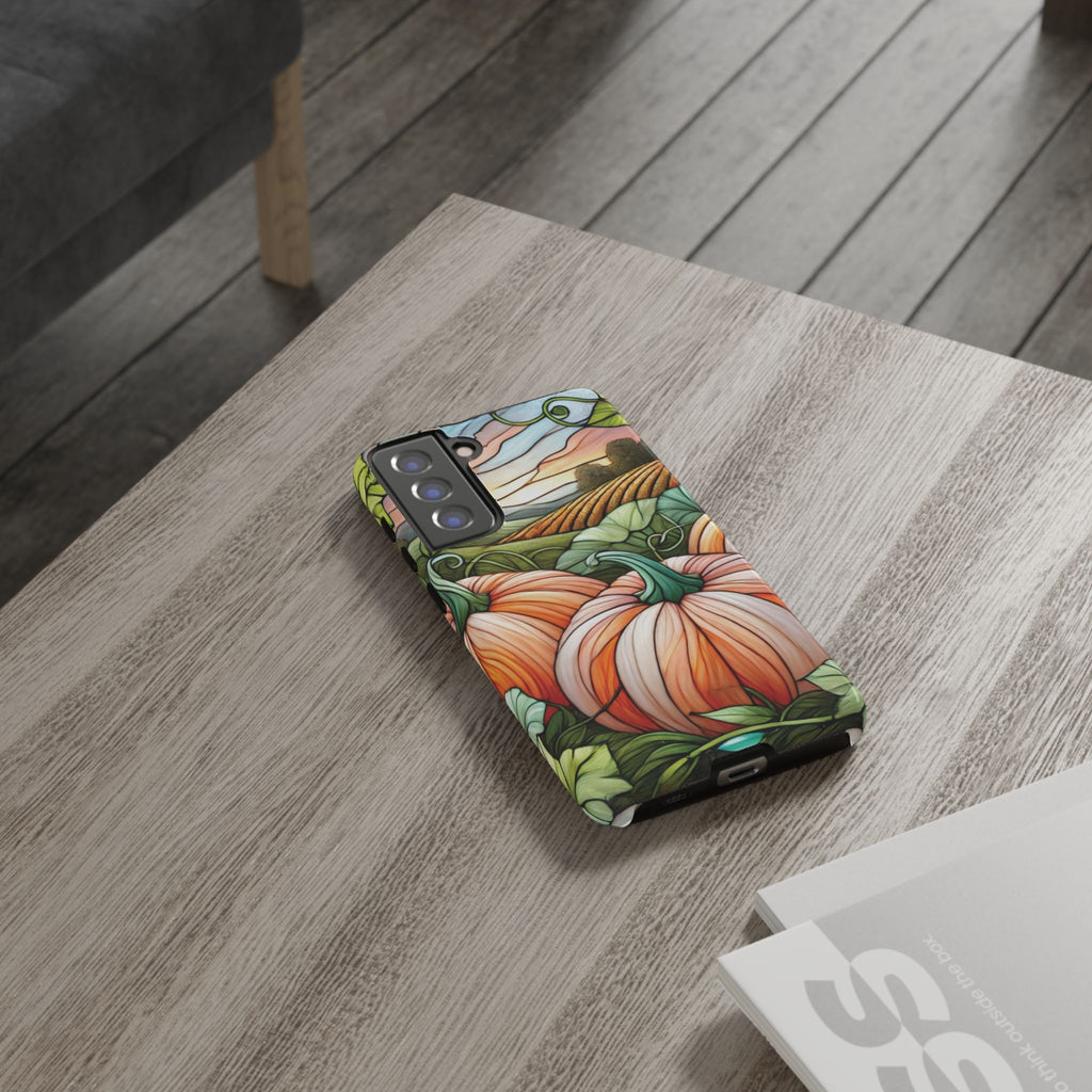Pumpkins Phone Case Fall Faux Stained-Glass Thanksgiving Cover Pumpkin Lovers Gift for Galaxy S 24 23 22 21 Pixel 5 6 7 8 iPhone 17 , 16 15 14 13 12 Samsung iPhone Samsung Gift for Her