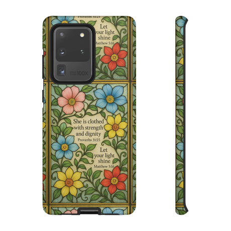 Pastel Floral Stained Glass Bible Verse Phone Case Christian Affirmation, Soft Faith Design, iPhone Samsung Google, Inspirational Gift for HerGift for Christians