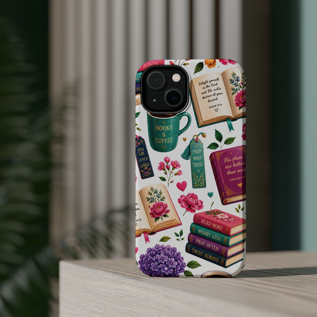 Christian Books & Coffee Phone Case — Magnetic Impact-Resistant Christian Gift