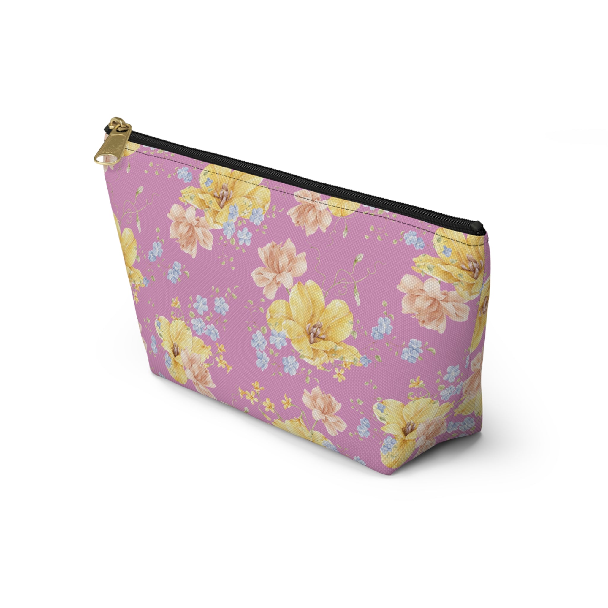 Pochette à accessoires florale jaune — Trousse de toilette en forme de T