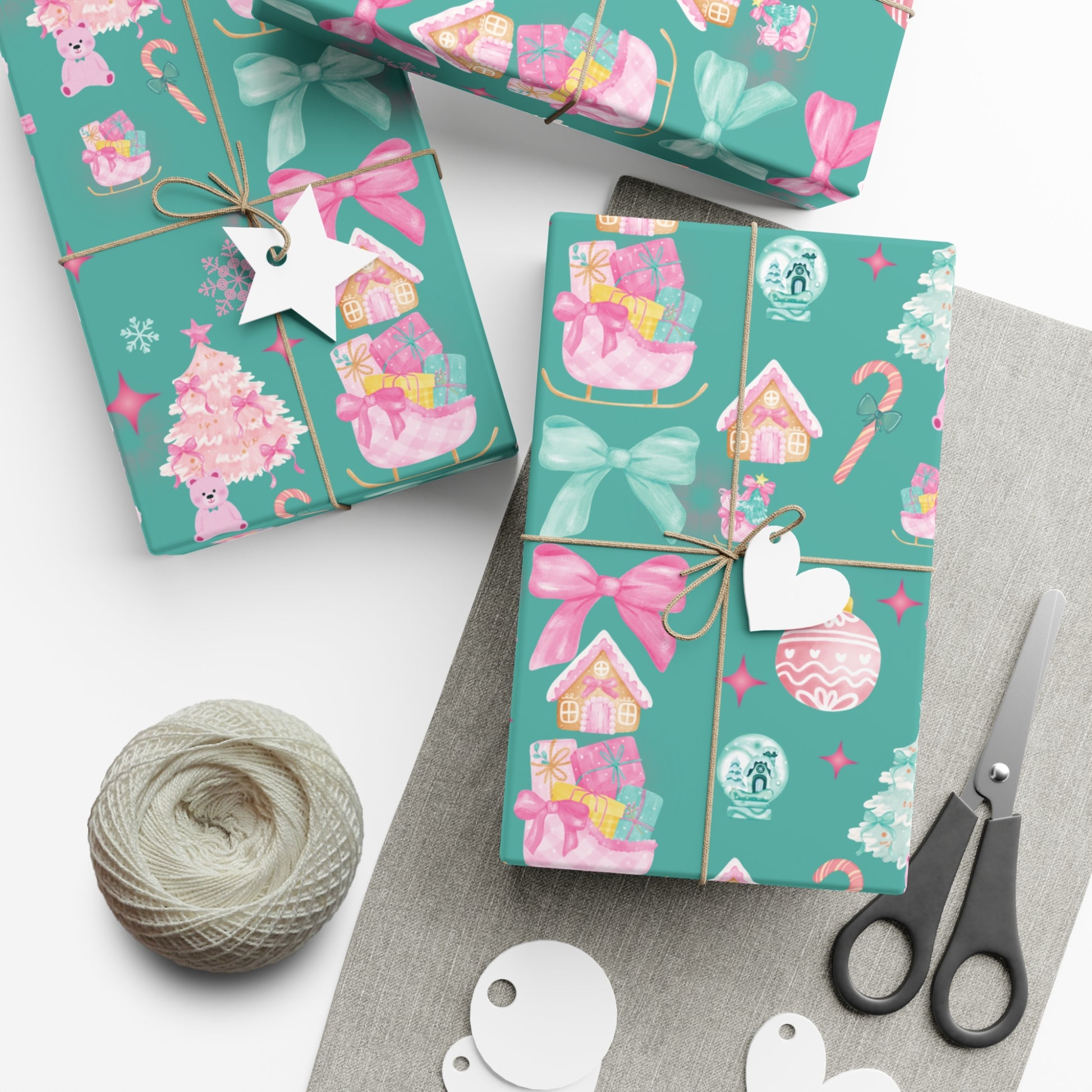 Glam Christmas Wrapping Paper  Pink Turquoise Holiday Gift Wrap, Festive Fun Design for Stylish Presents, 3 Size Options Available Gift Mom