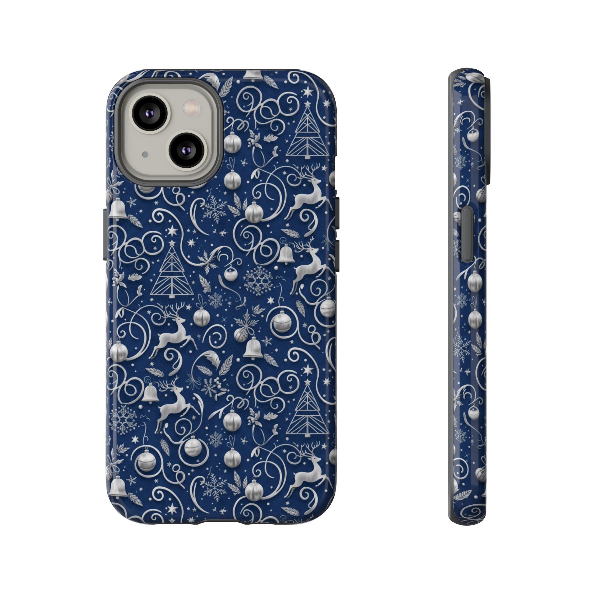Blue & Silver Christmas Phone Case – Holiday Sparkle Design for iPhone 17, All iPhones & Galaxy | MRSBYVALLE Gift for Her