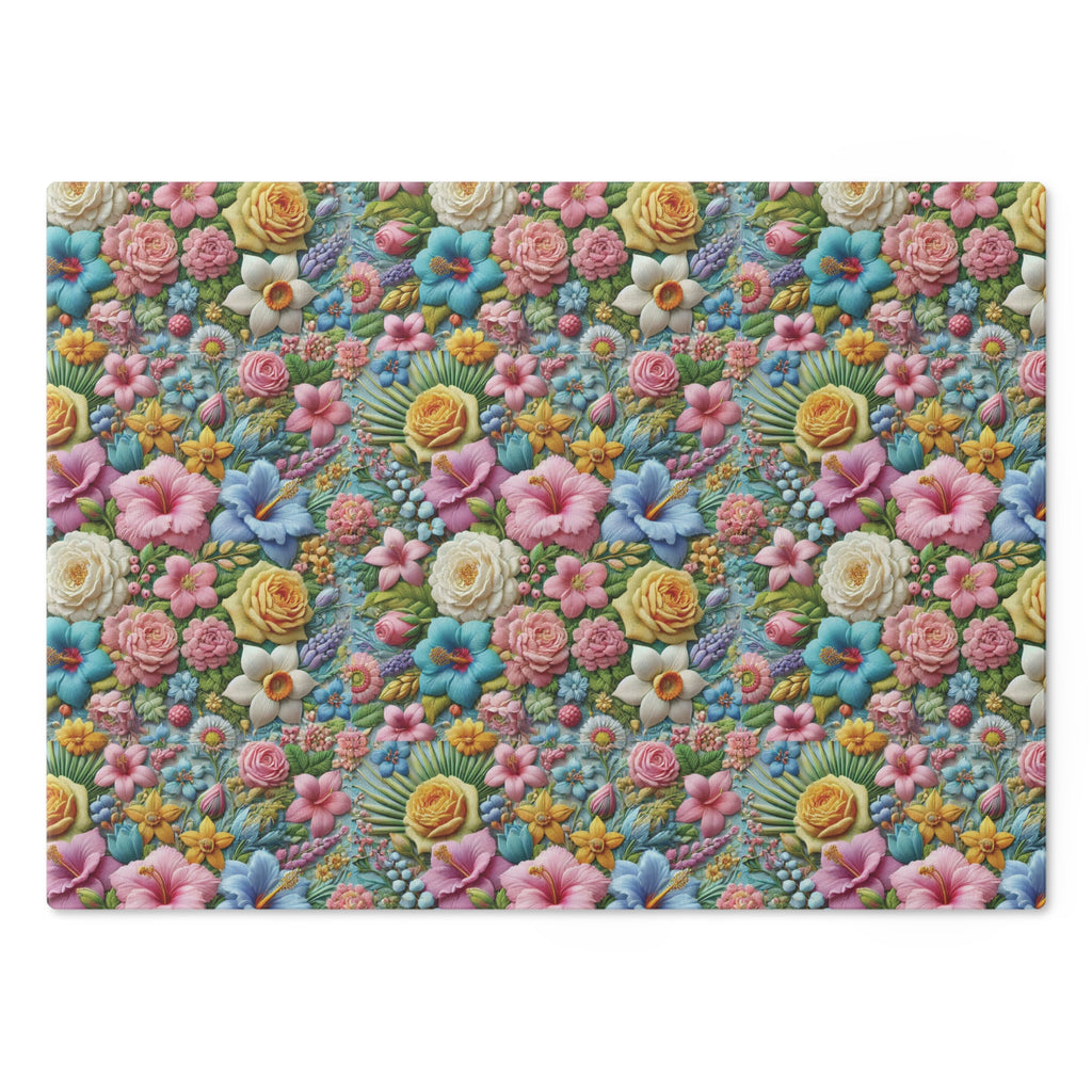 Pastel Floral Tempered Glass Cutting Board  Elegant and Durable, Heat-Resistant Surface with Beautiful Flower Design, Perfect for Cooking, Serving, and Gifting - MRSBYVALLE
