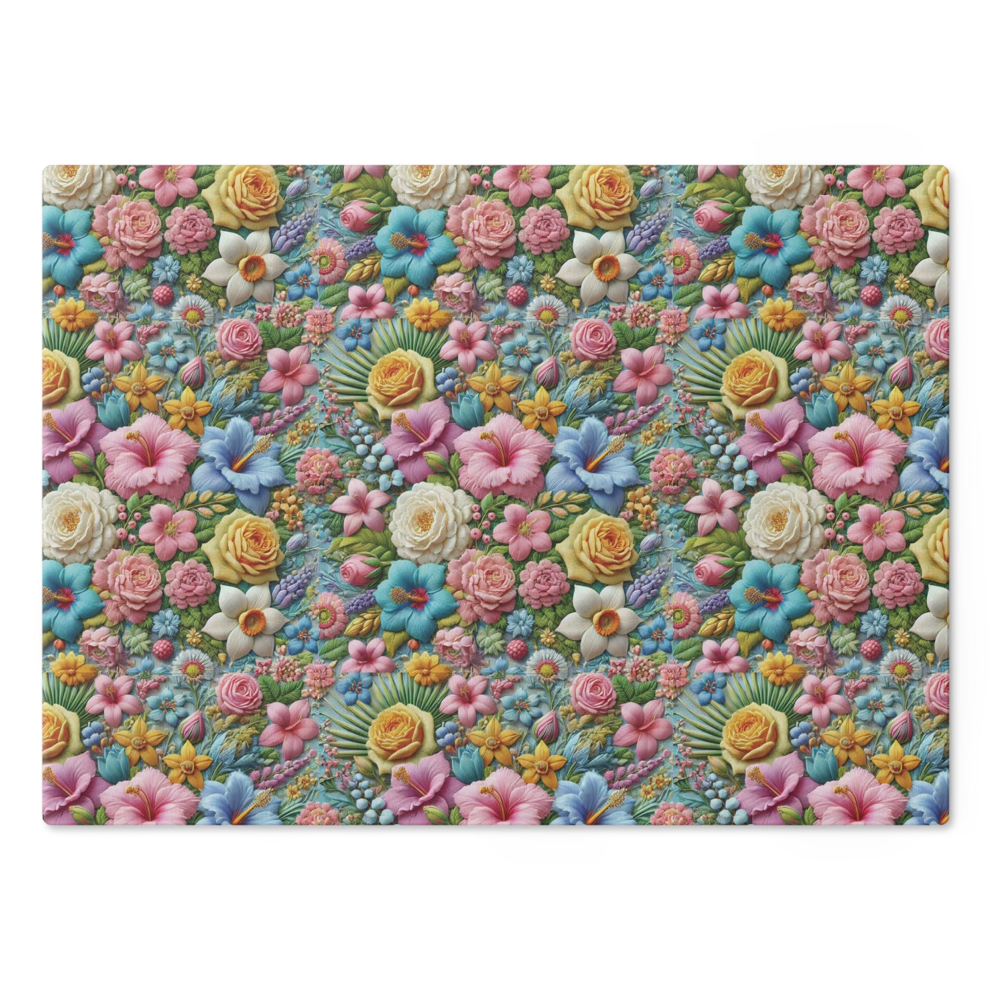 Pastel Floral Tempered Glass Cutting Board  Elegant and Durable, Heat-Resistant Surface with Beautiful Flower Design, Perfect for Cooking, Serving, and Gifting - MRSBYVALLE