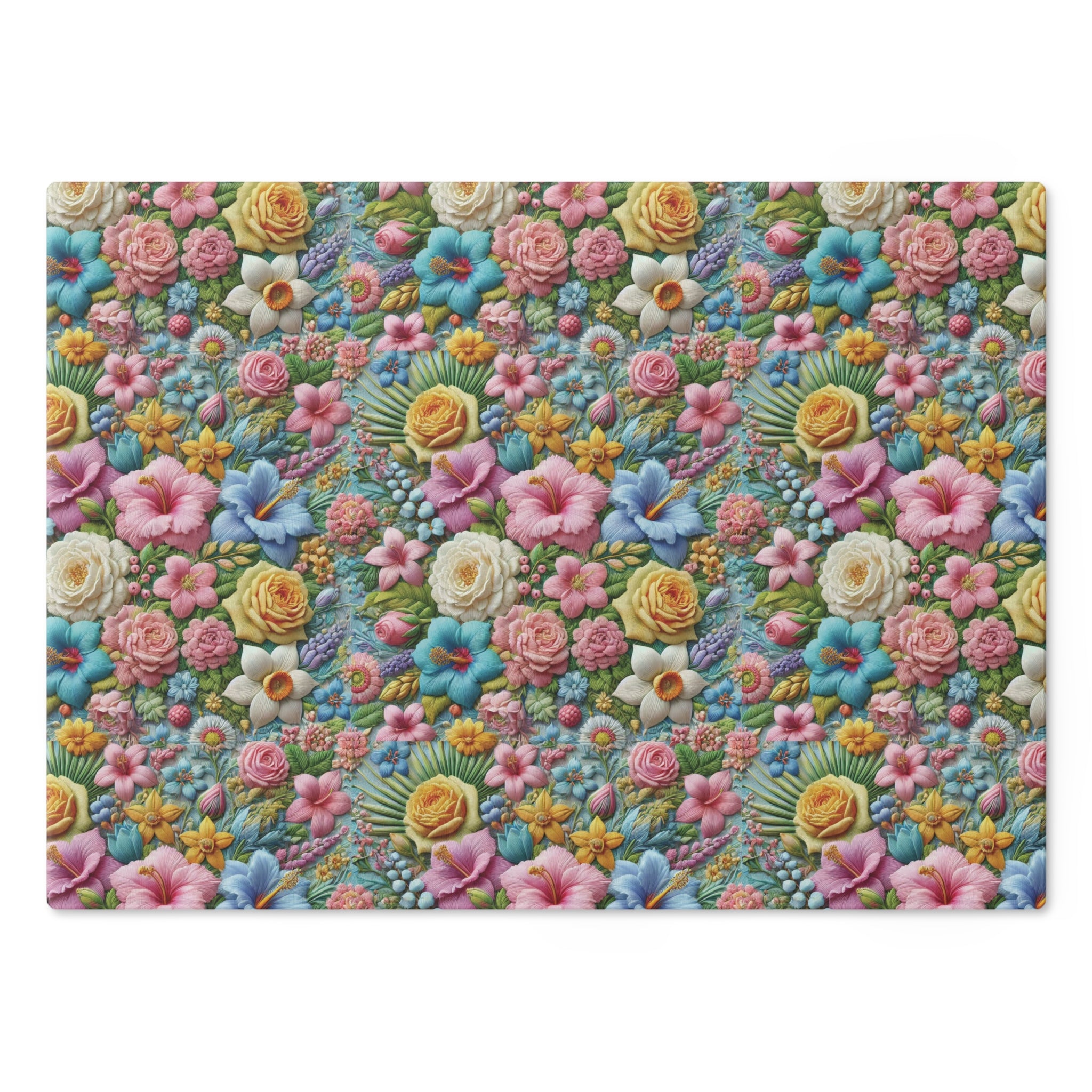 Pastel Floral Tempered Glass Cutting Board  Elegant and Durable, Heat-Resistant Surface with Beautiful Flower Design, Perfect for Cooking, Serving, and Gifting - MRSBYVALLE