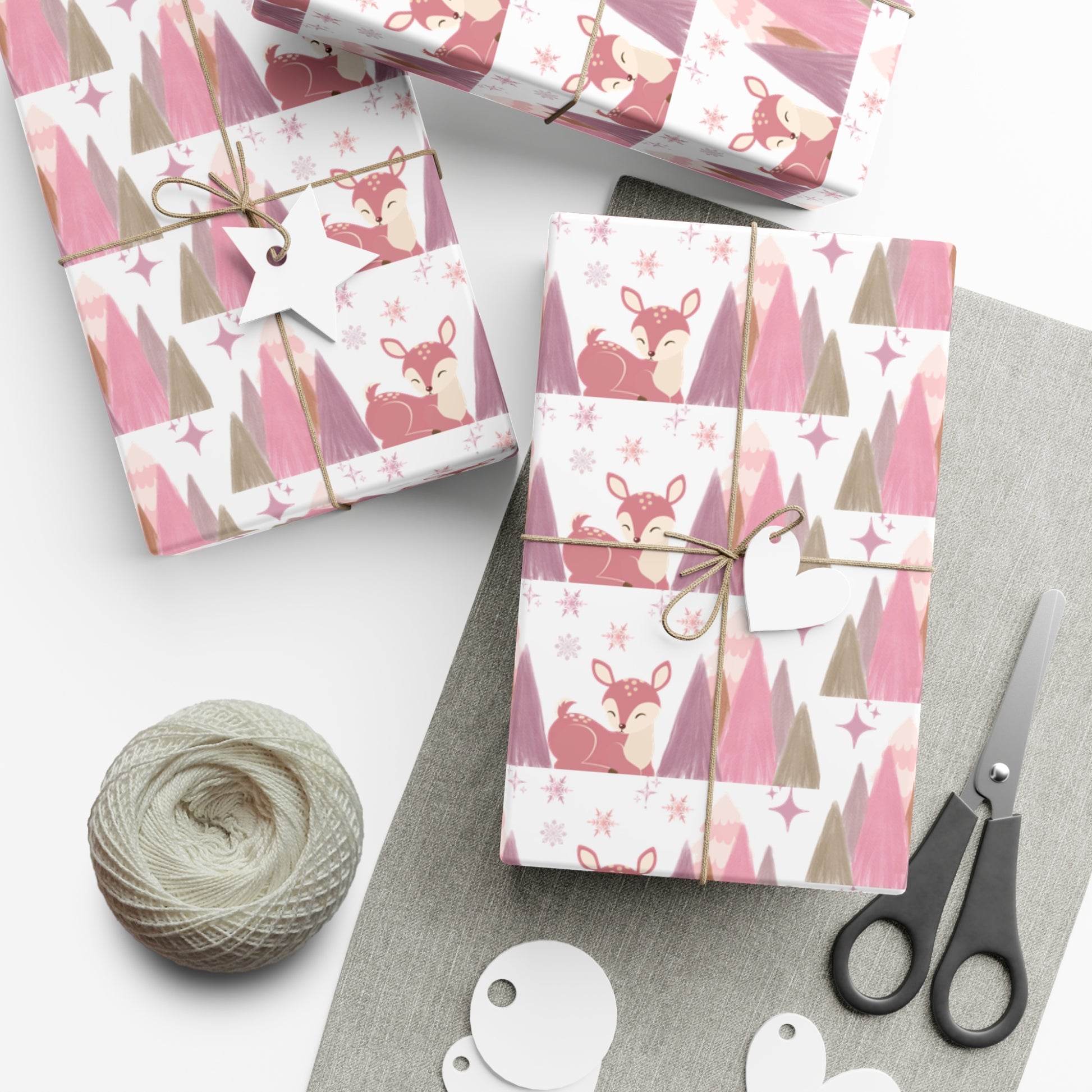 Pink and Lavender Deer Wrapping Paper, Whimsical Christmas Gift Wrap, Pastel Holiday Paper, Winter Wonderland Theme, Elegant Xmas Packaging