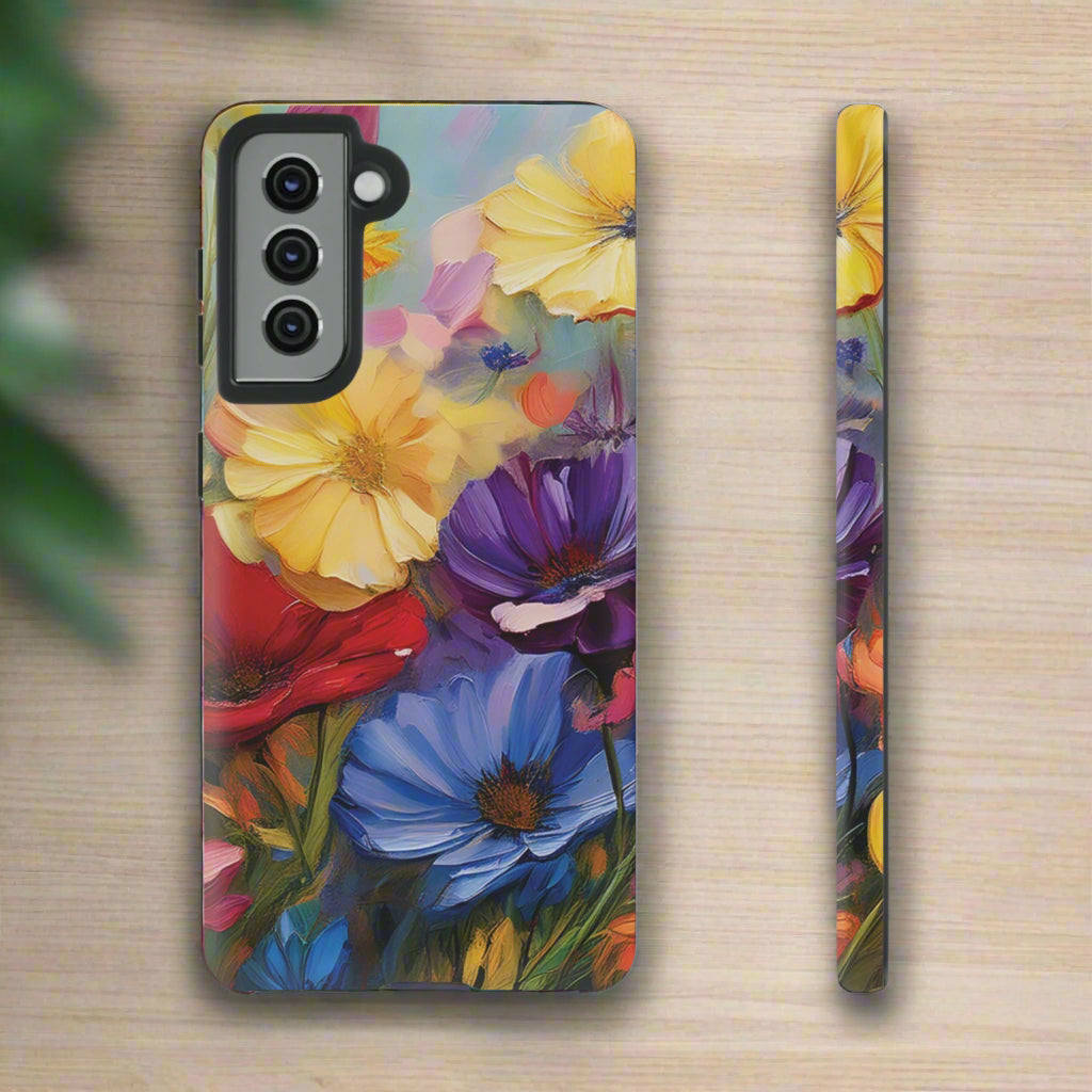 Phone case with colorful floral design on a white background