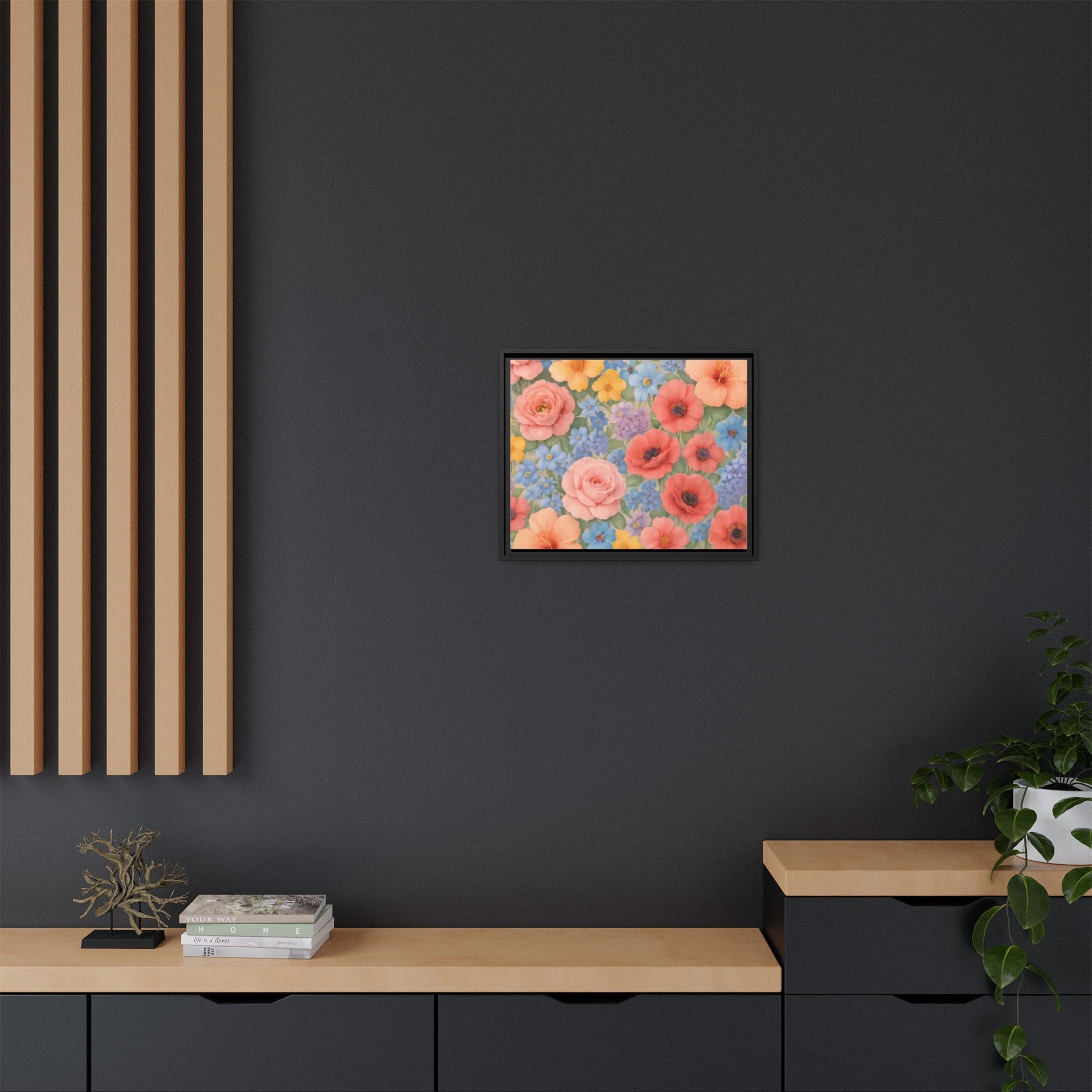Luxury Framed Floral Canvas – Bold Multi-Color Botanical Wall Art, Elegant Nature-Inspired Accent for Living Room, Bedroom, or Office Décor Gift for Mom