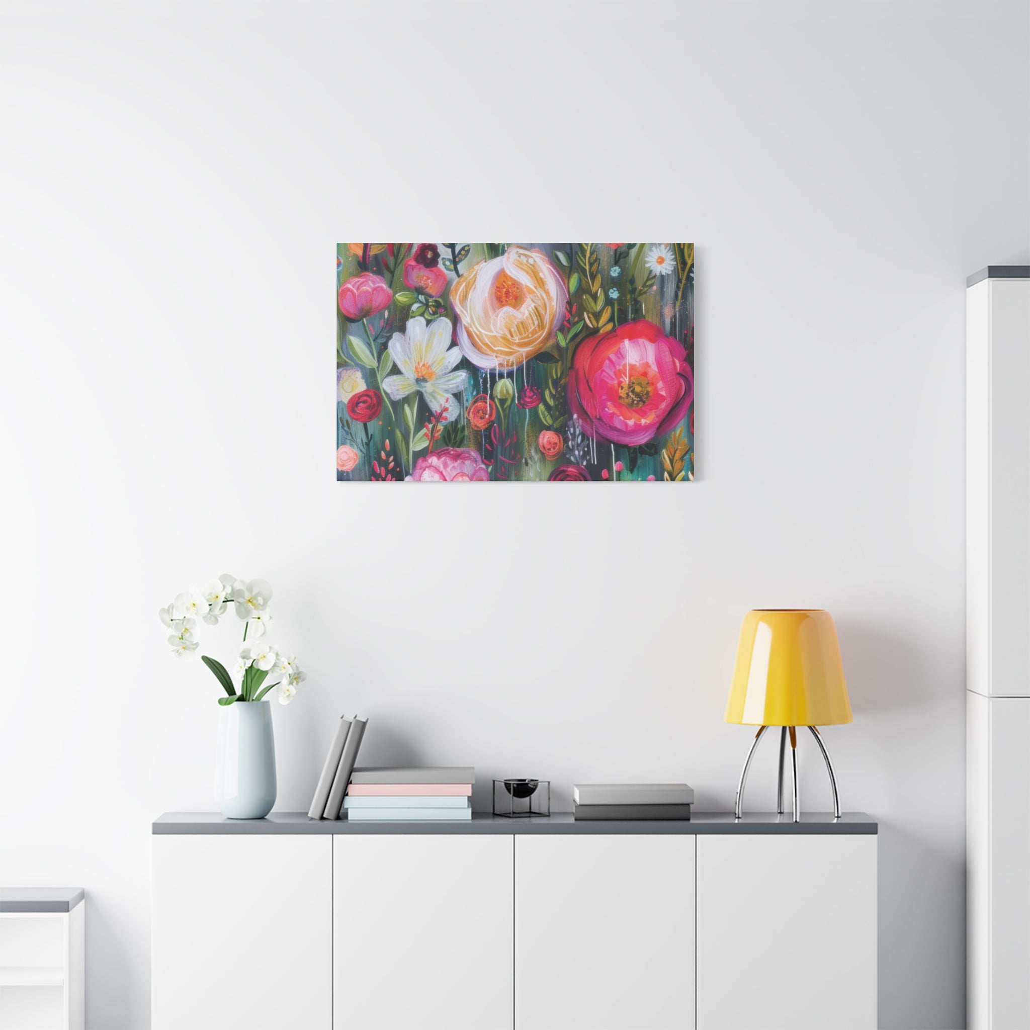 Watercolor Boho Floral Wall Art Matte Canvas Stretched, Vibrant Botanical Design, Perfect for Living Room, Bedroom, or Office Decor, Adds a Stylish Touch to Any Space - MRSBYVALLE
