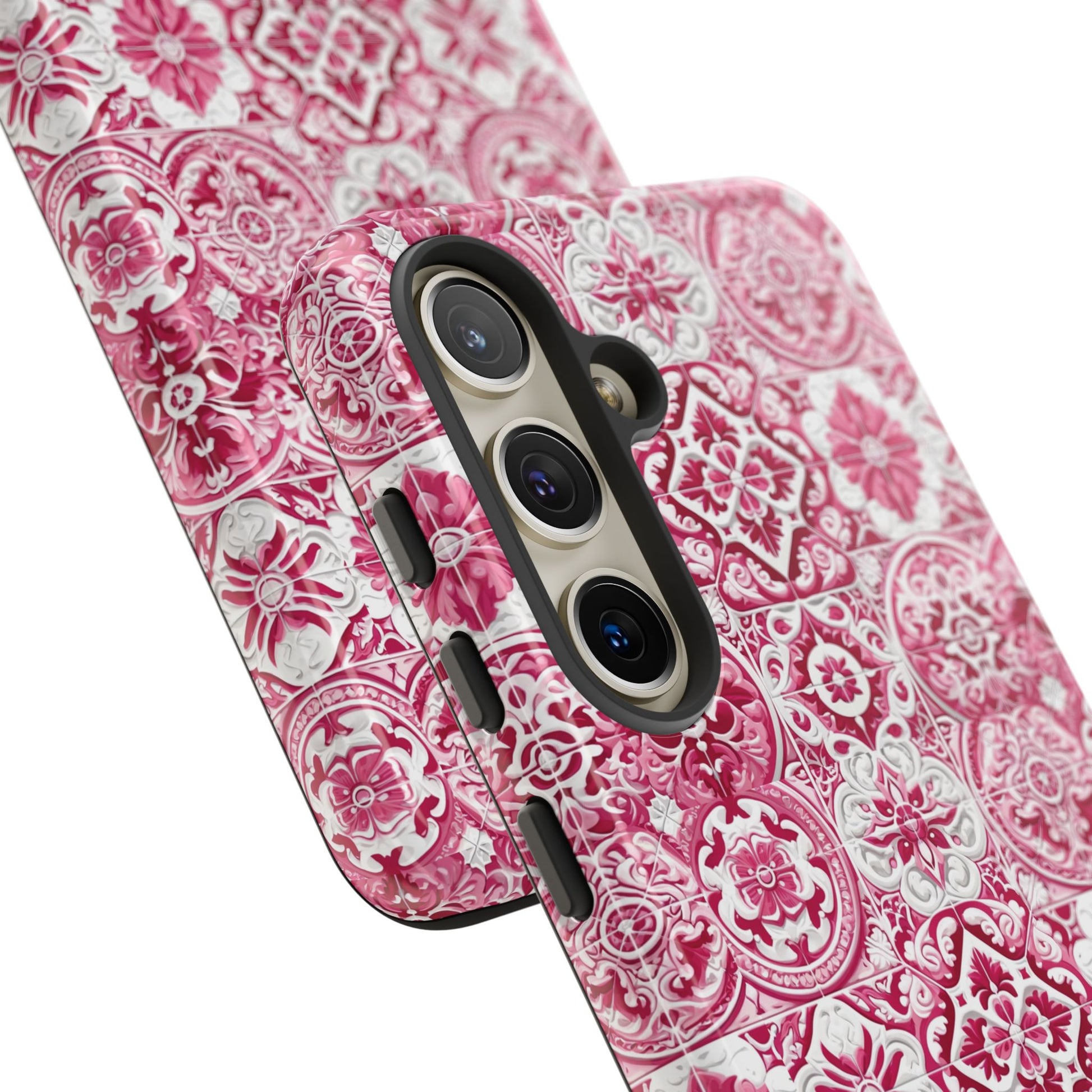 Pink and White Mediterranean Tile Design Phone Case - Stylish, Protective Cover for All Models Gift for Mom Accessory Gift for Her