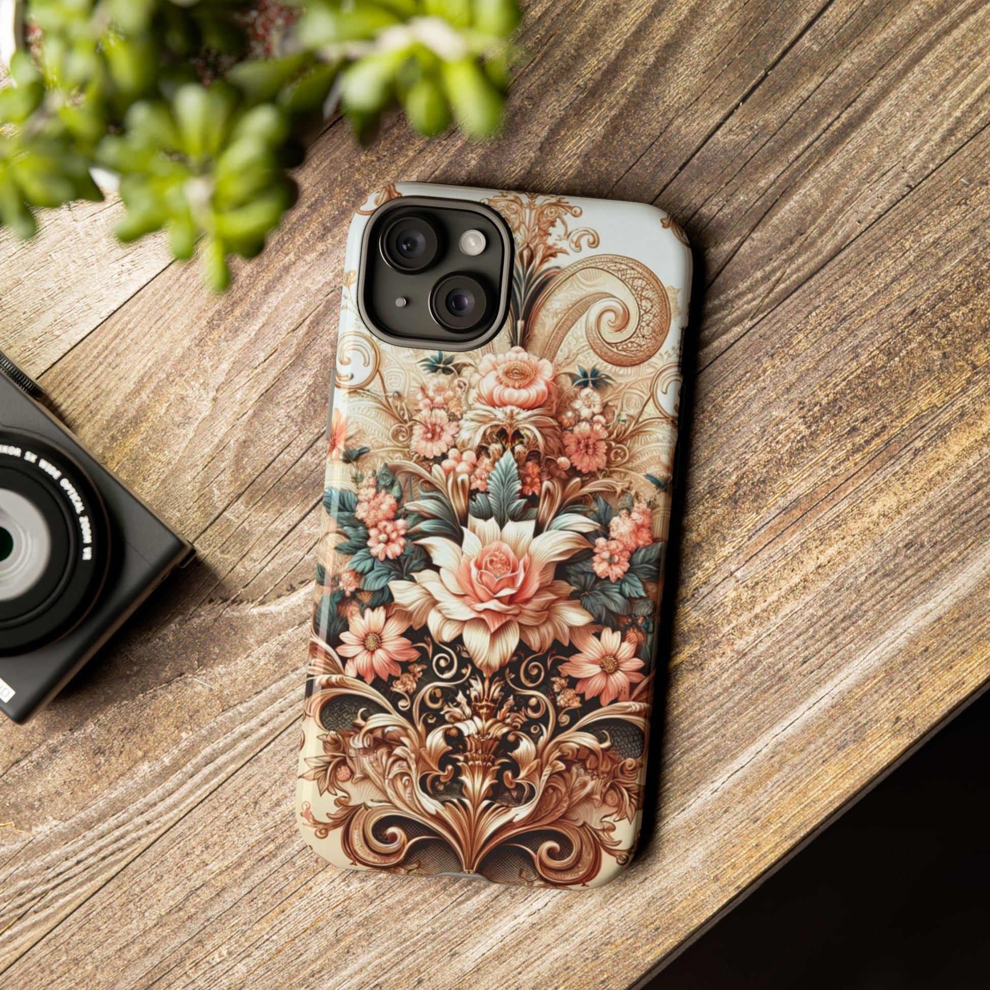 Gold Design Luxury Phone Tough Case Floral Elegant Durable Stylish for Modern Devices iPhone 17, 16, 15, Samsung iPhone Samsung Accessory Gift for Her