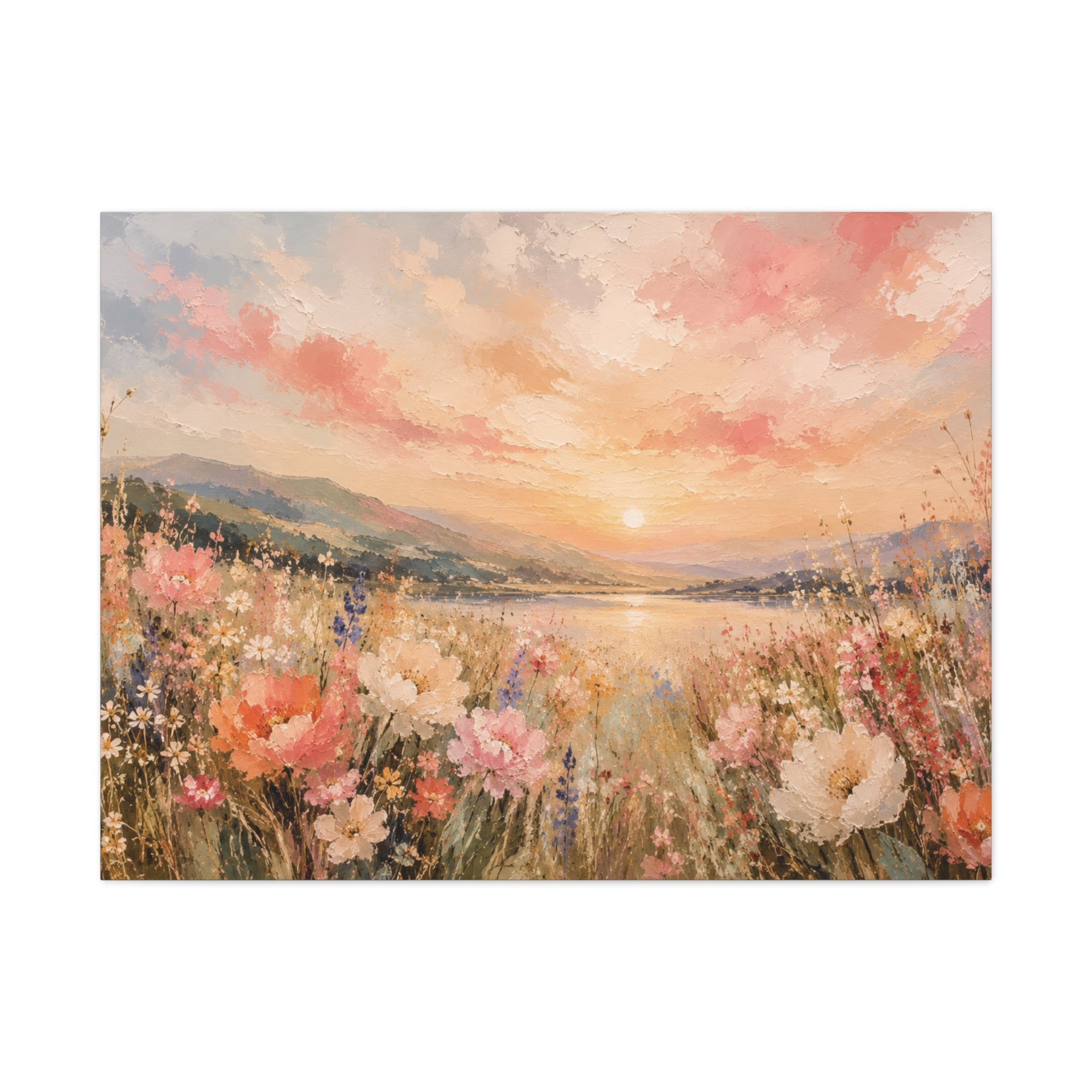 Where Heaven Meets the Meadow Luxury Wildflower Landscape Canvas Wall Art Large Modern Floral Meadow Painting for Living Room  Bedroom Decor