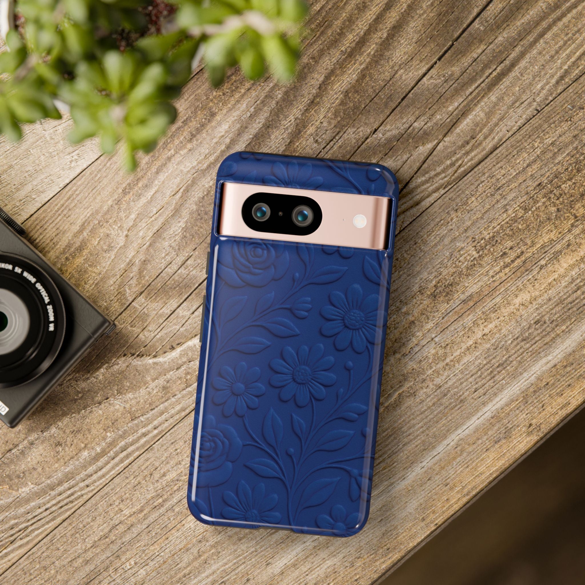 3D Illusion Floral Cobalt Blue Phone Case Elegant Raised Flower Design, Seamless Textured Look, Durable & Stylish Protection for iPhone and Android Models Fits iPhone & Samsung Models