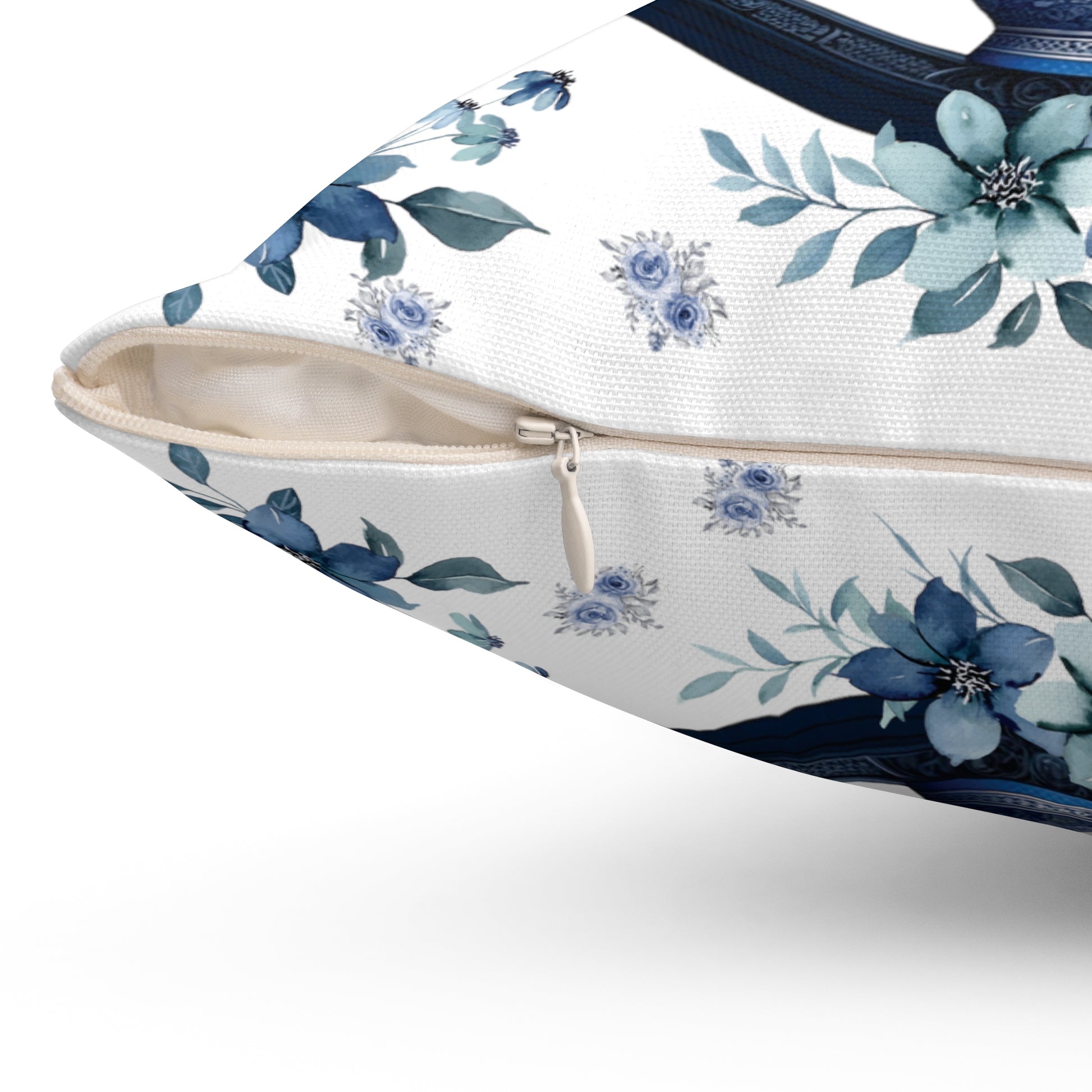 Square Pillow Vintage Chinoiserie Hydrangeas Square Pillow: Elegant Blue White Victorian Frame Ideal for Luxurious Home Decor Comfort for Living Room, Bedroom or Housewarming Gift New House, Bridal Shower Gift.