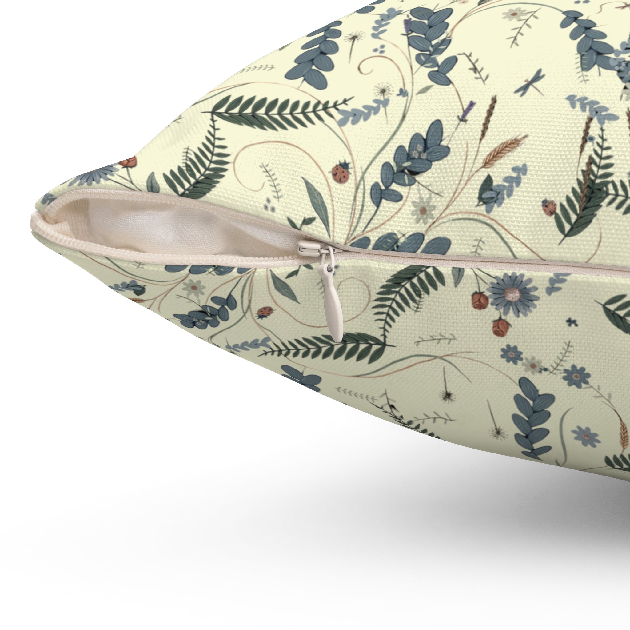 Botantic Blue & Beige Decorative Pillow — Spun Polyester Square Accent Cushion