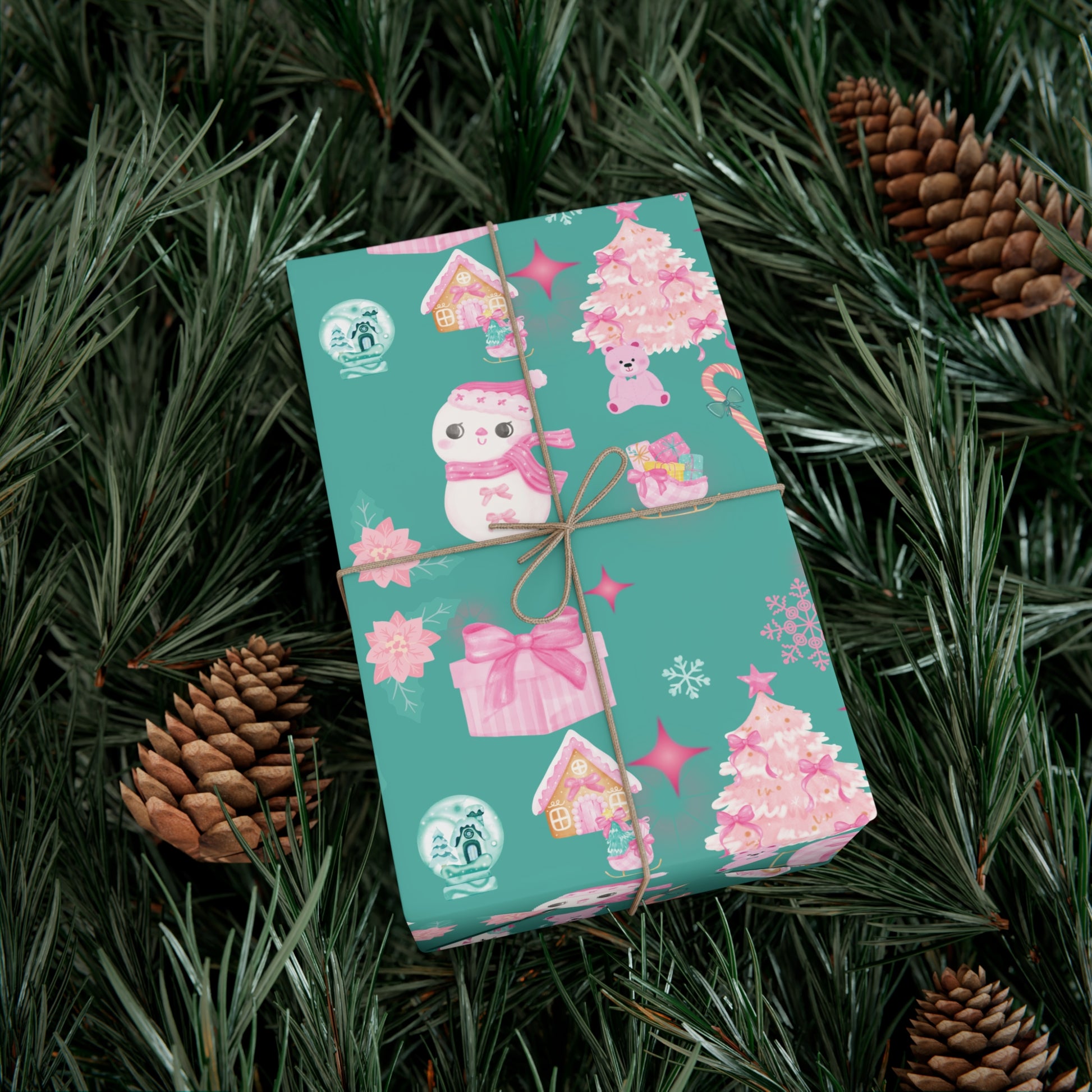 Glam Christmas Wrapping Paper  Pink Turquoise Holiday Gift Wrap, Festive Fun Design for Stylish Presents, 3 Size Options Available Gift Mom