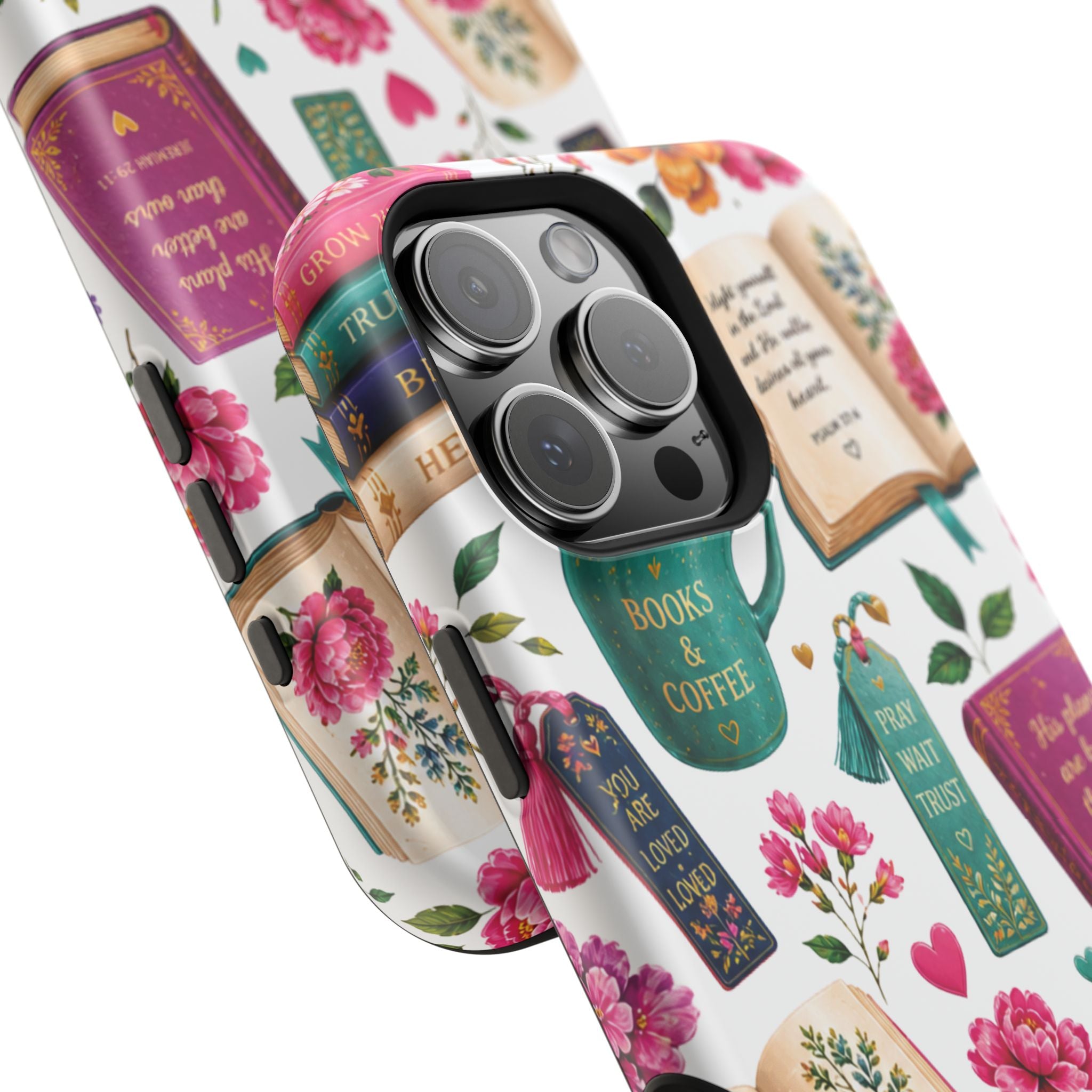 Christian Books & Coffee Phone Case — Magnetic Impact-Resistant Christian Gift