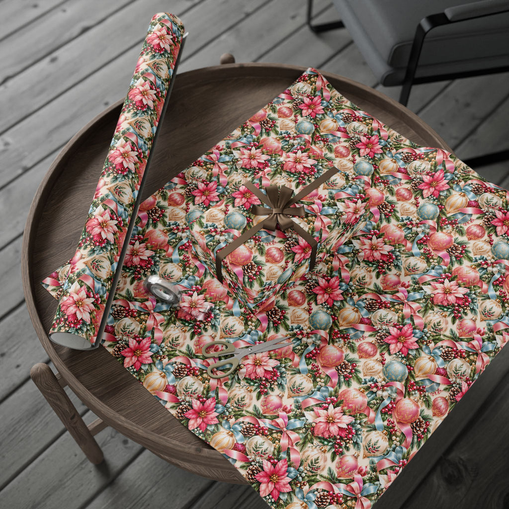 Pink Vintage Christmas Ornament Wrapping Paper