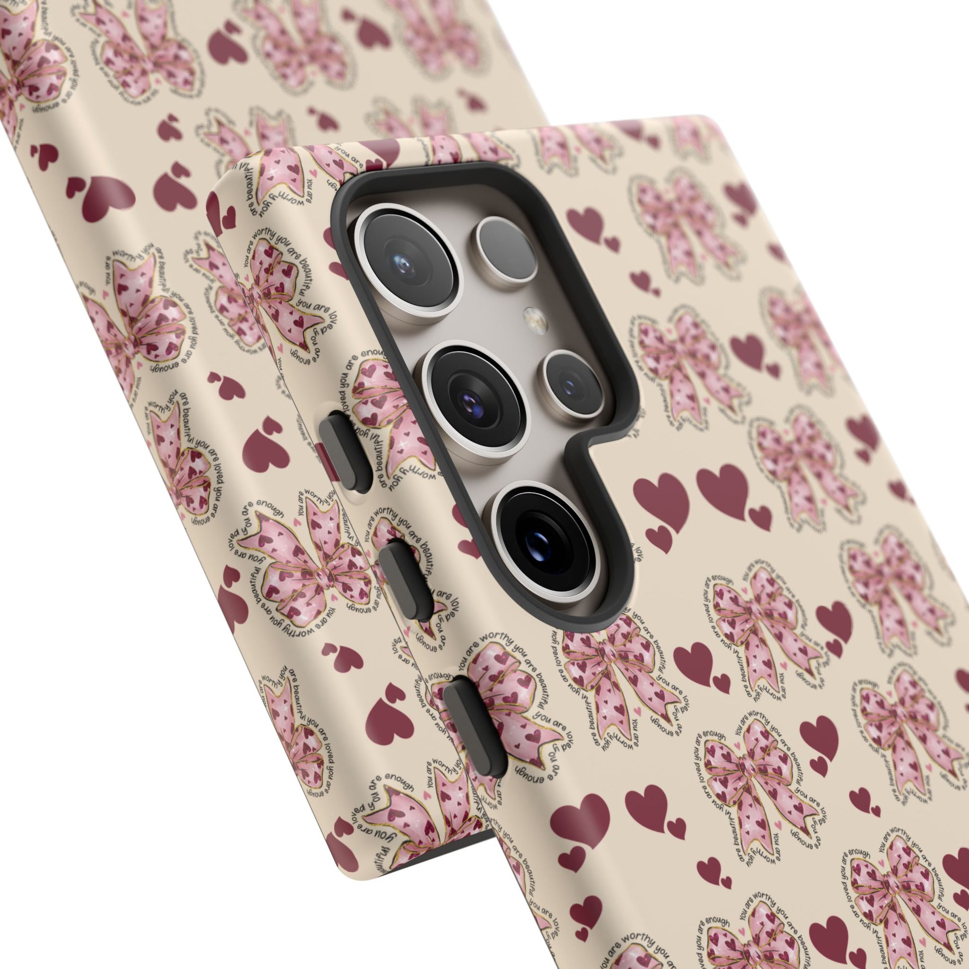 Charming Hearts & Pink Bows Phone Case Stylish & Durable Protection for Your Device | Scratch-Resistant, Slim Fit, and Lightweight Design for Everyday Use for iPhone & Android | Fresh Nature-Inspired Design!