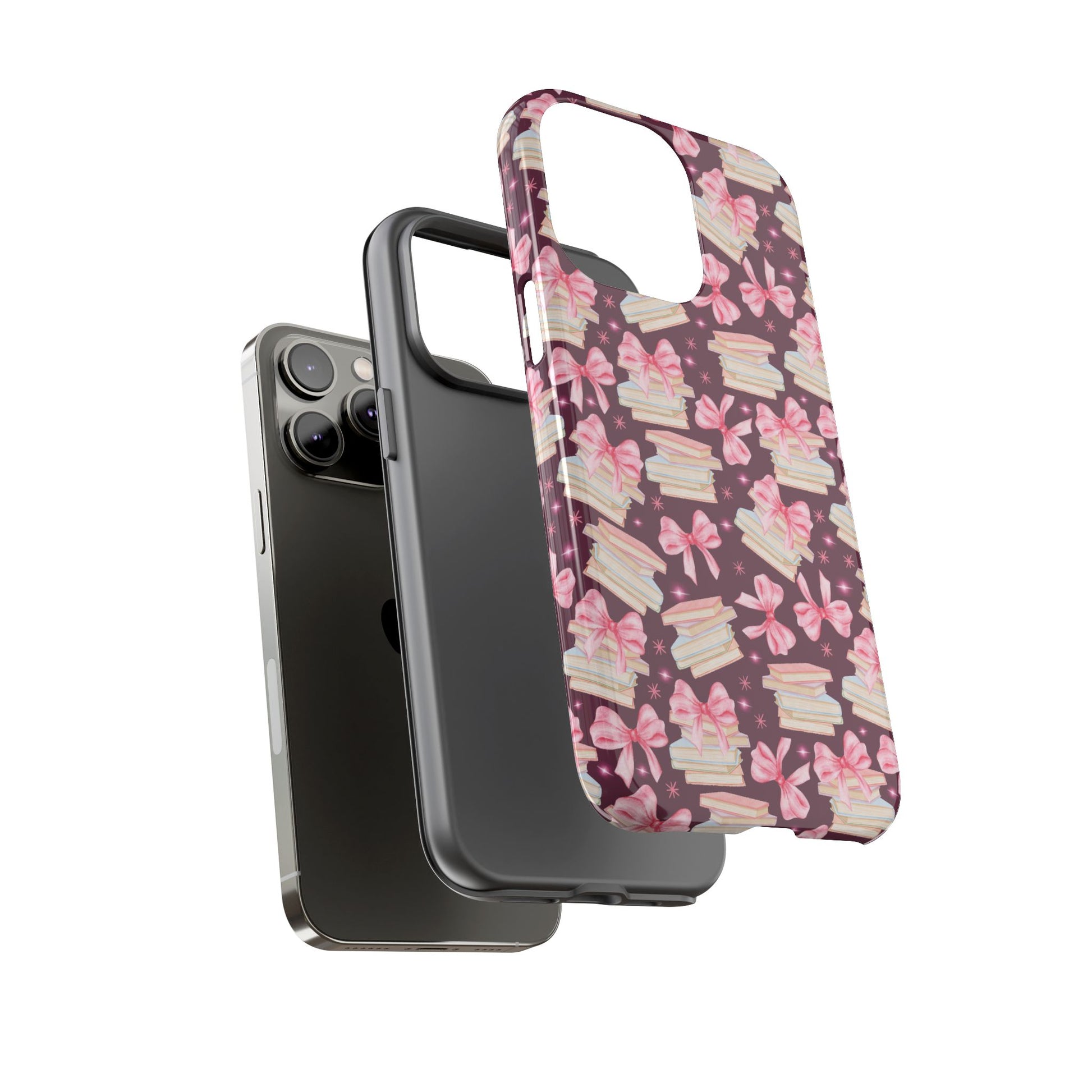 Coquette Pink Bows & Books Phone Case for iPhone 16 15 14 13 12  21 23 Samsung, and Pixel | Stylish Protective Cover Gift for Her Perfect for Floral Lover