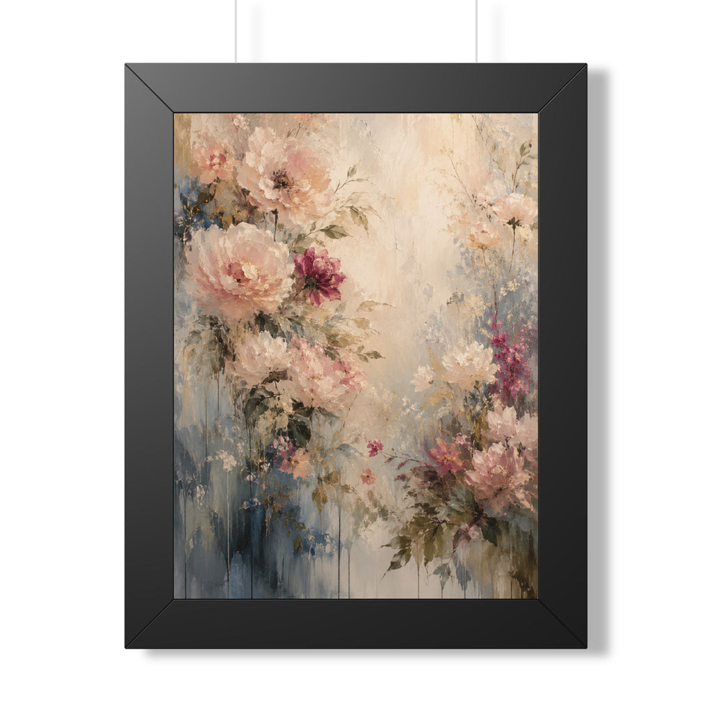 Soft Watercolor Peonies Framed Vertical Poster | Floral Wall Art