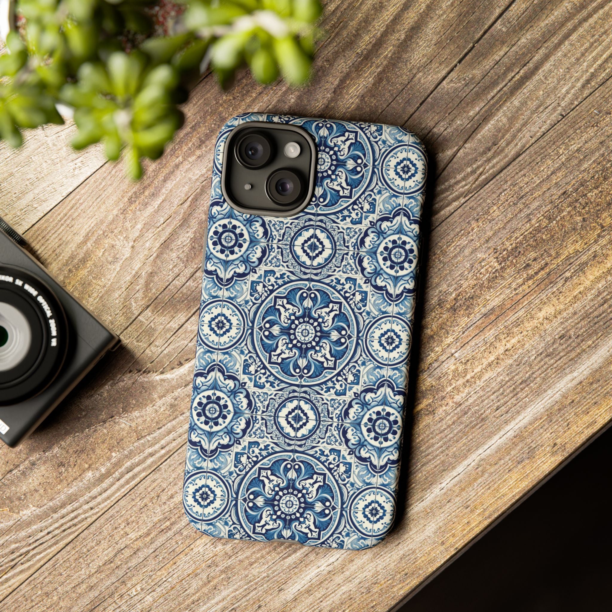 Azulejo Tile Phone Case Elegant Mediterranean Blue Porcelain Design iPhone 17, 16, 15, Samsung iPhone Samsung Accessory Gift for Her
