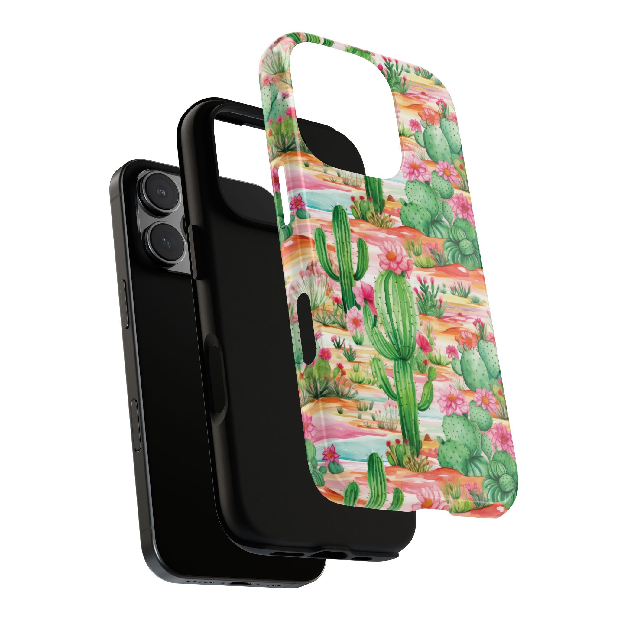 Pink and Mint Green Cactus Phone Case - Tough, Stylish Cover with Cactus Flowers | Durable Protection for iPhone & Android | Fresh Nature-Inspired Design!