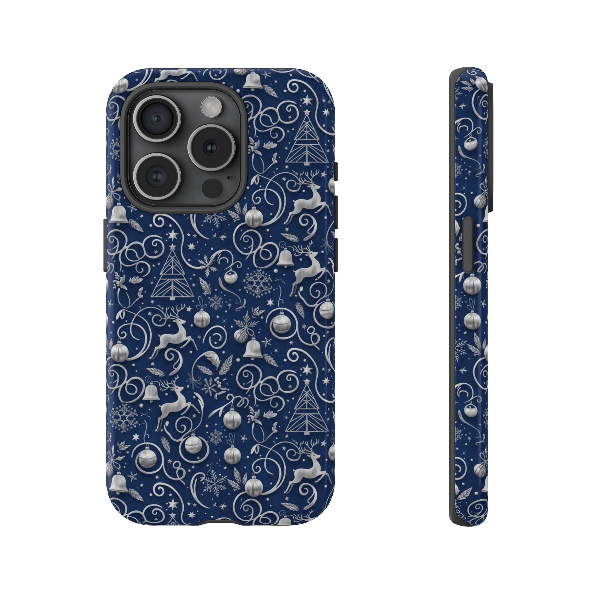 Blue & Silver Christmas Phone Case – Holiday Sparkle Design for iPhone 17, All iPhones & Galaxy | MRSBYVALLE Gift for Her