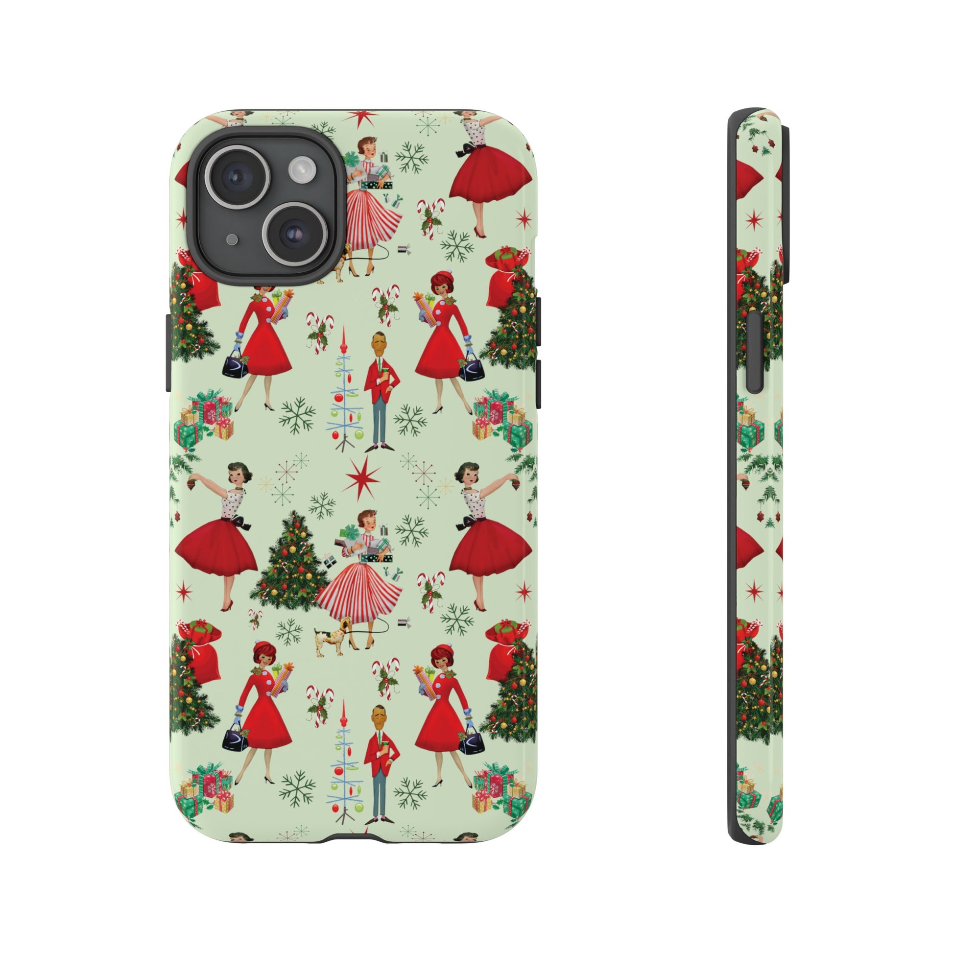 1950s Vintage Phone Case - Retro Christmas Design | Unique Holiday Protection for Your Device | Stylish & Durable Cover Gift for Her Phone 15, Samsung iPhone Samsung Accessory Gift for Her