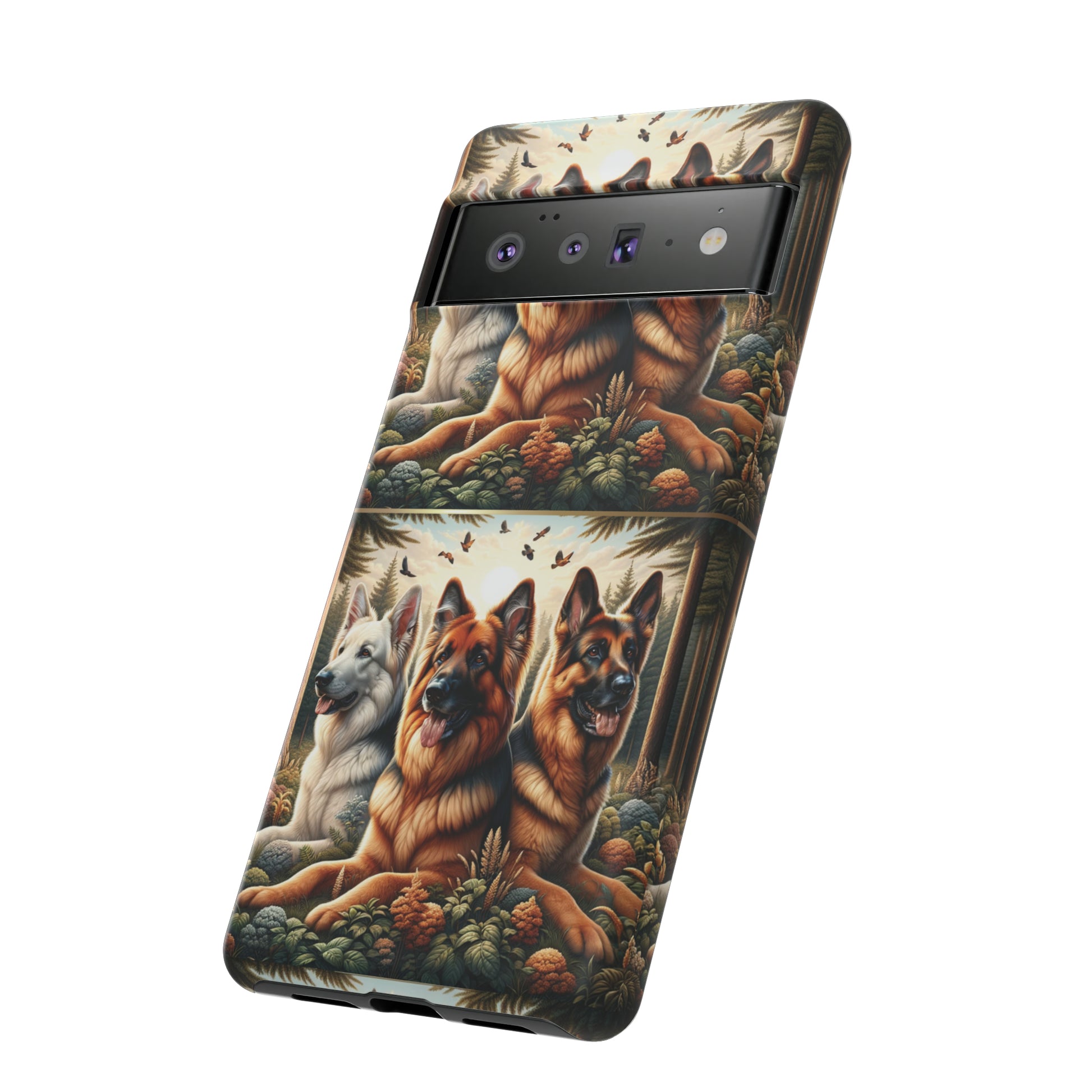 German Shepherd Phone Tough Case Floral Elegant Durable Dog Lover Devices iPhone 15, Samsung iPhone Samsung Accessory Gift for Her.