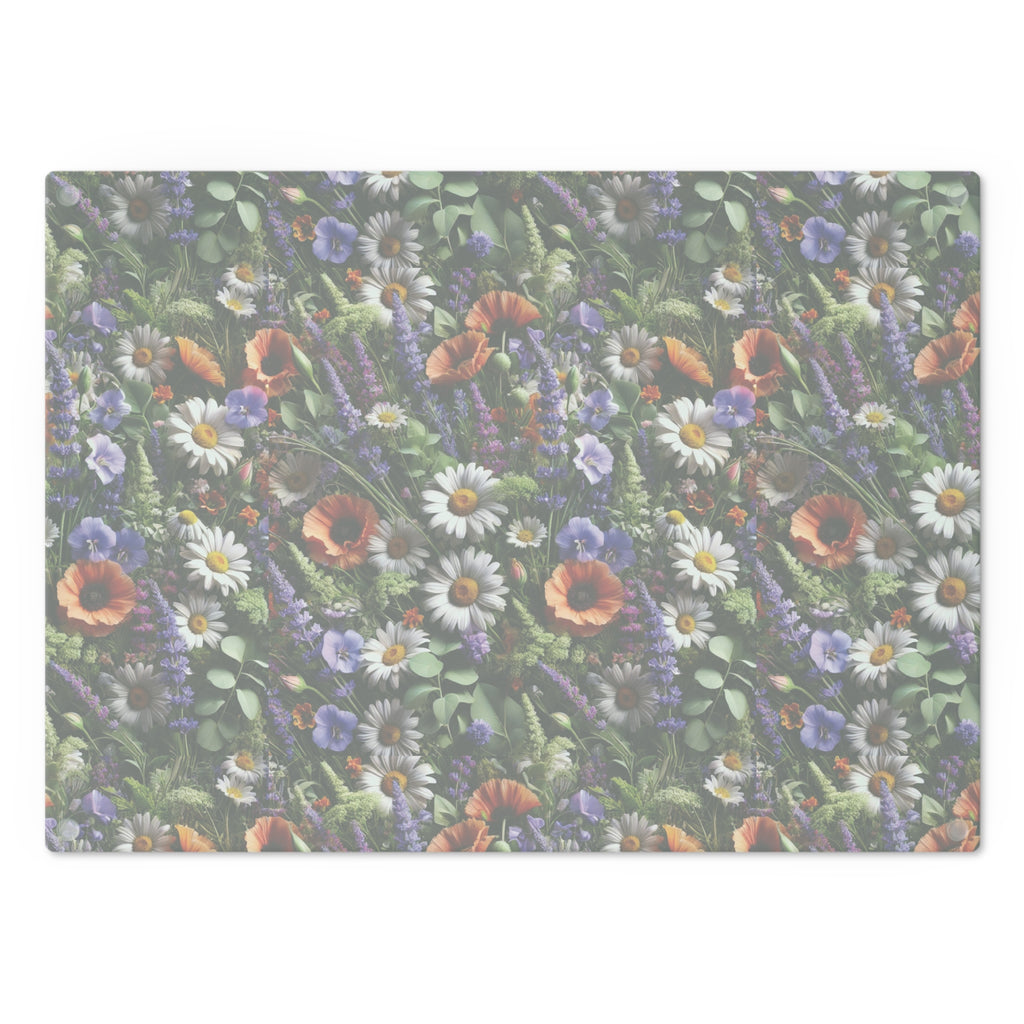 Boho Wildflowers Cutting Board - Durable Glass Kitchen Decor, Vibrant Floral Design, Perfect for Chopping, Serving, or Gifting - MRSBYVALLE