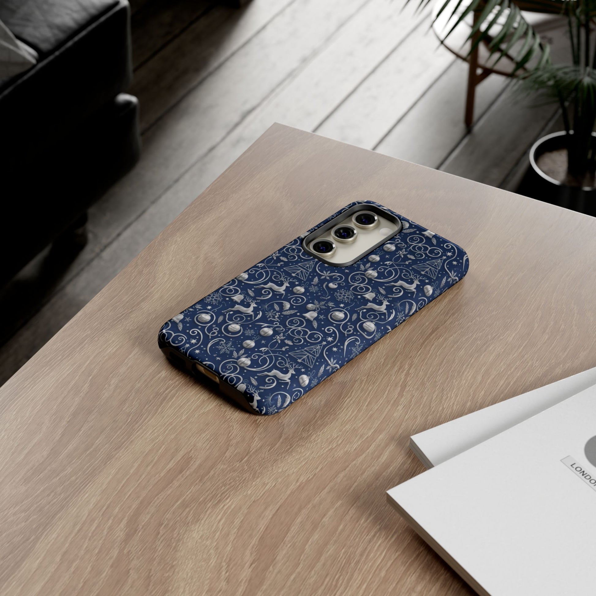 Blue & Silver Christmas Phone Case – Holiday Sparkle Design for iPhone 17, All iPhones & Galaxy | MRSBYVALLE Gift for Her