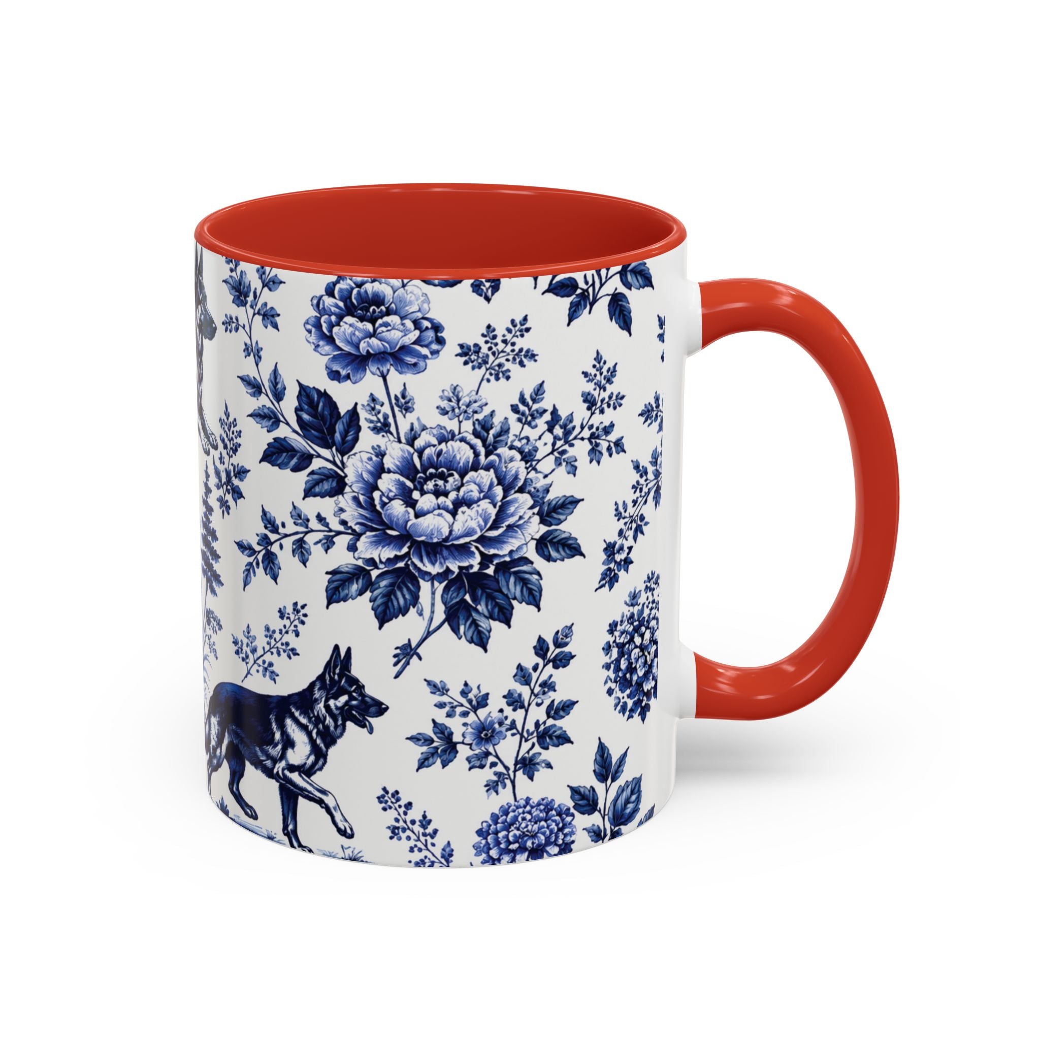 Elegant German Shepherd Floral Mug | Luxury Blue Toile Coffee Mug 11/15oz Accent Ceramic