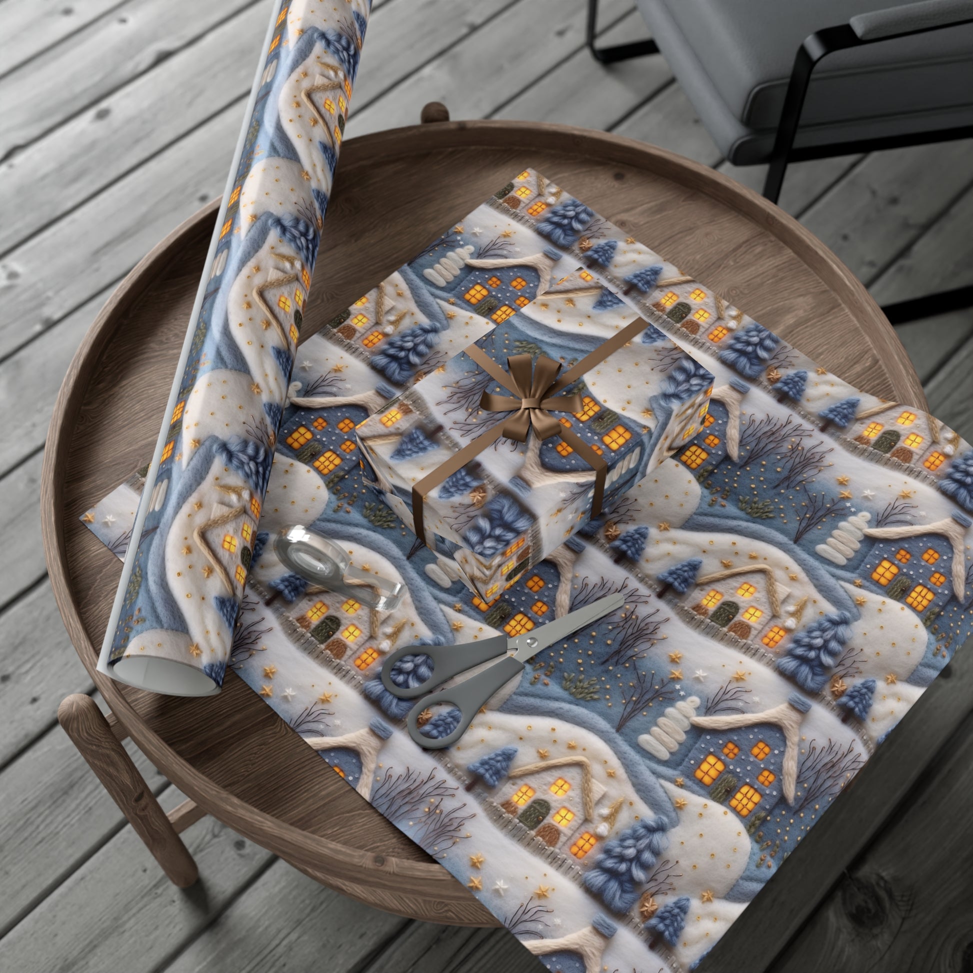 3D Felt Illusion Blue Houses Wrapping Paper Premium Gift Wrap with Unique Textured Design, Perfect for Birthdays, Holidays, and Special Occasions - Eye-Catching and Stylish - MRSBYVALLE