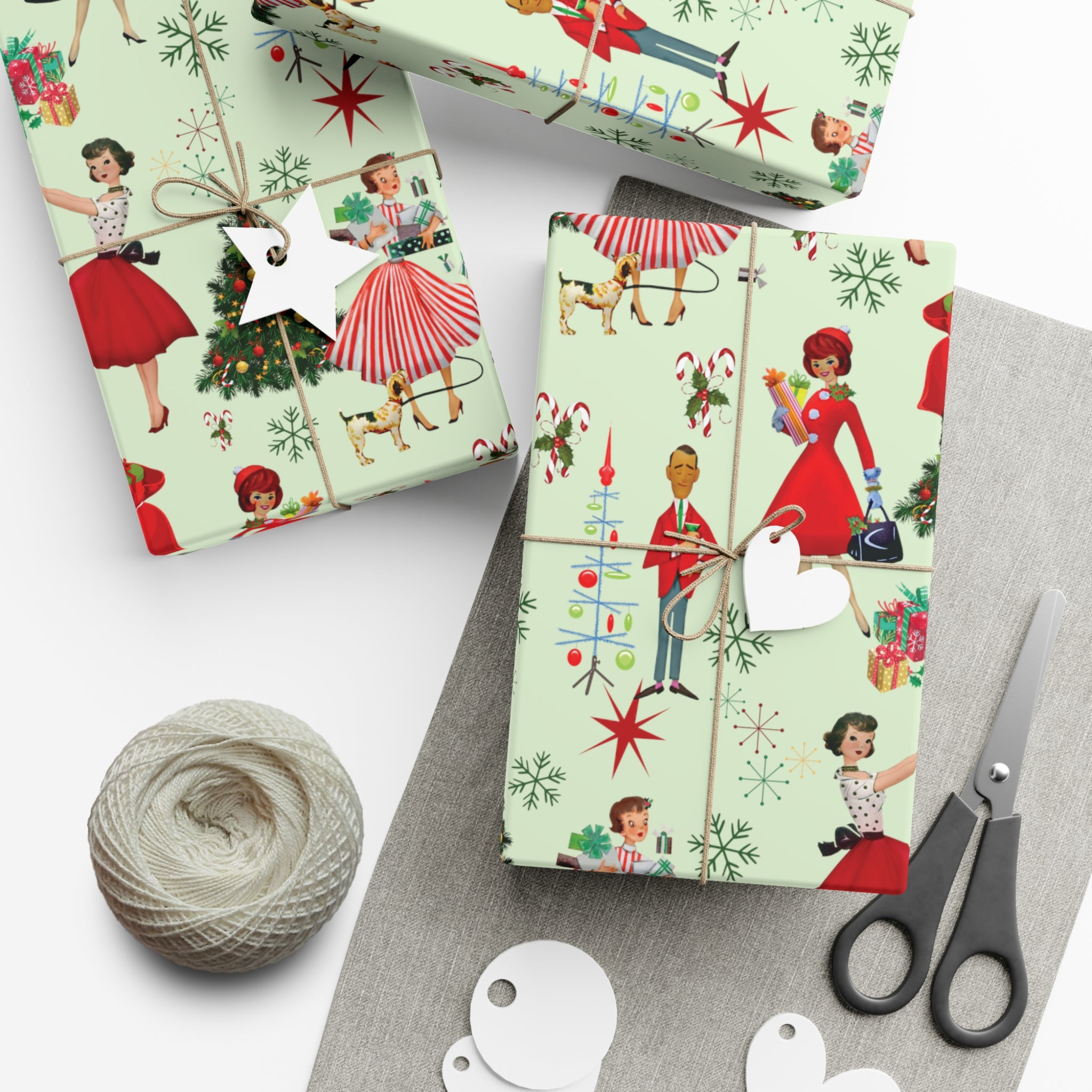 Vintage 50s Retro Christmas Wrapping Paper | Classic Holiday Designs | Nostalgic Gift Wrap | Mid-Century Holiday Patterns | Unique Retro Christmas Decorations | Festive Retro Style Christmas - MRSBYVALLE