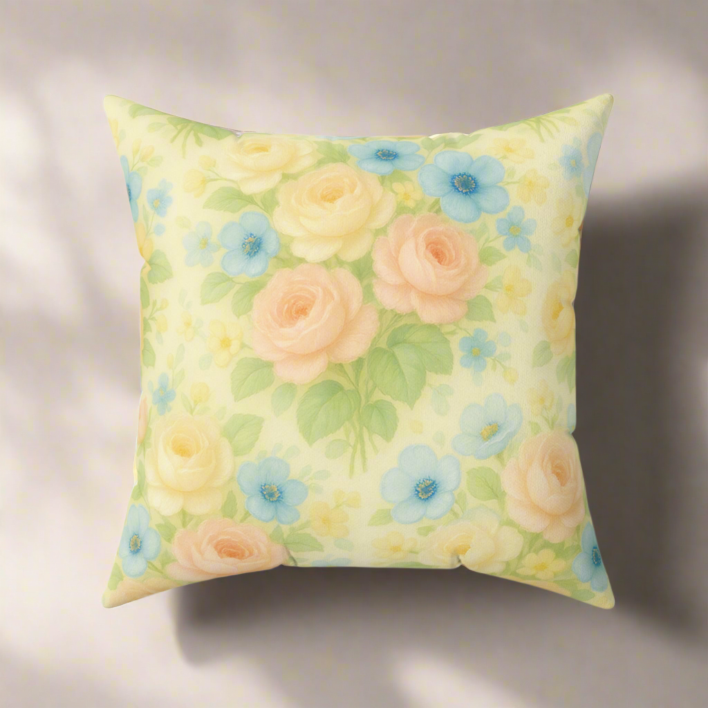 Pastel Yellow Vintage Floral Pillow Square Decorative Throw Pillow, Cottagecore Aesthetic, Romantic Home Decor, Cozy Gift for Her, Double-Sided PrintBedroom, or Reading Nook