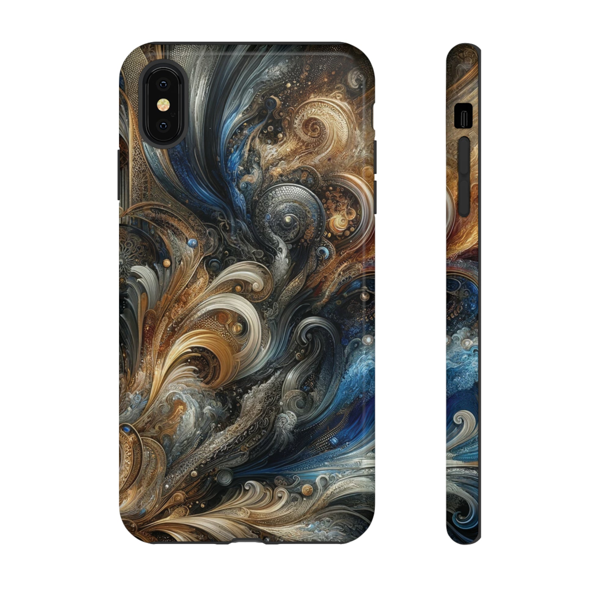 Gold and Navy Art Design Luxury Phone Tough Case Floral Elegant Durable Stylish for Modern Devices iPhone 15, Samsung iPhone Samsung Accessory Gift for Her.
