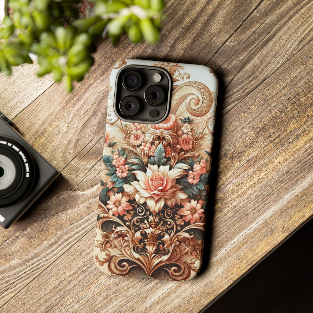 Gold Design Luxury Phone Tough Case Floral Elegant Durable Stylish for Modern Devices iPhone 17, 16, 15, Samsung iPhone Samsung Accessory Gift for Her